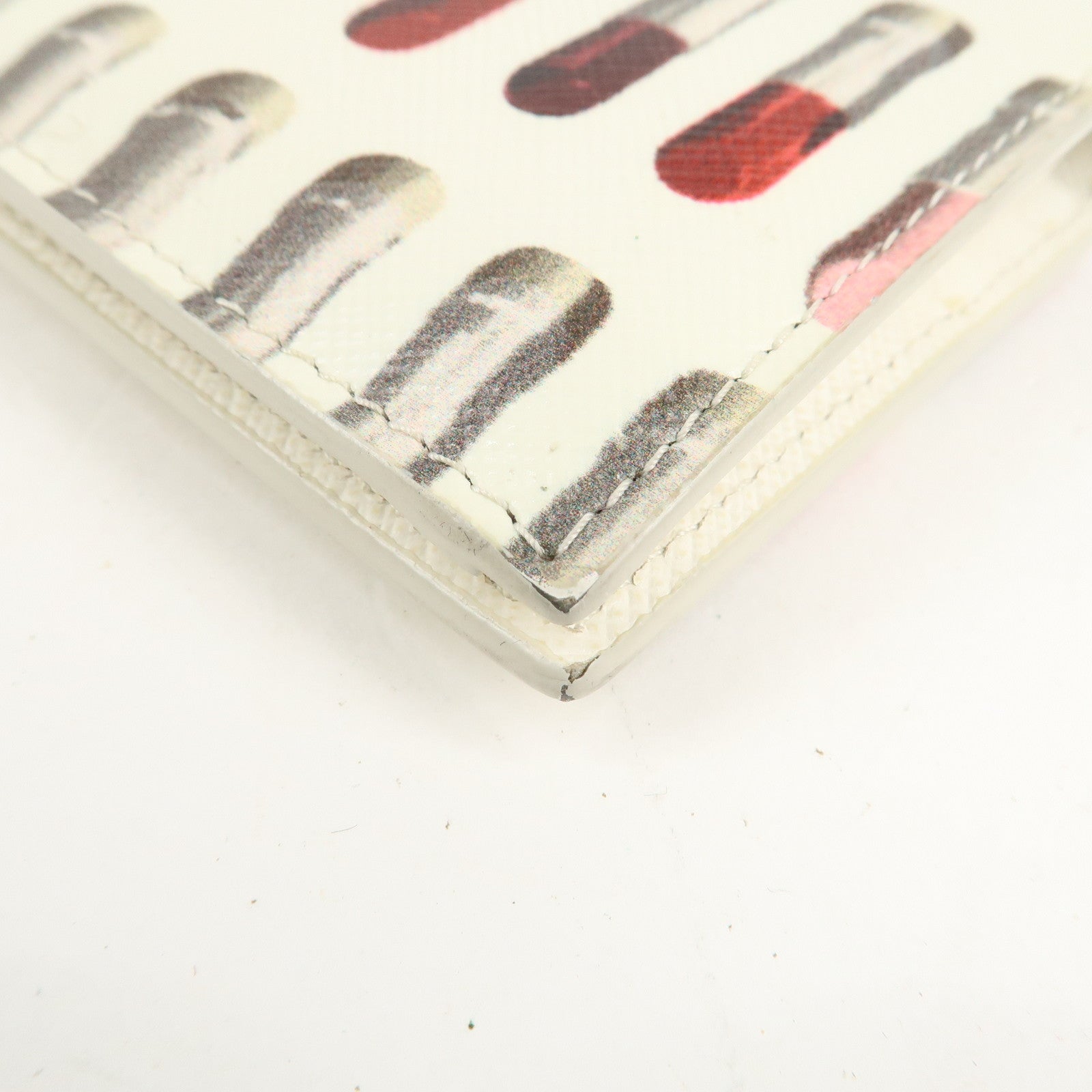 PRADA Logo Leather Lip Design Bi-Fold Wallet Ivory Used