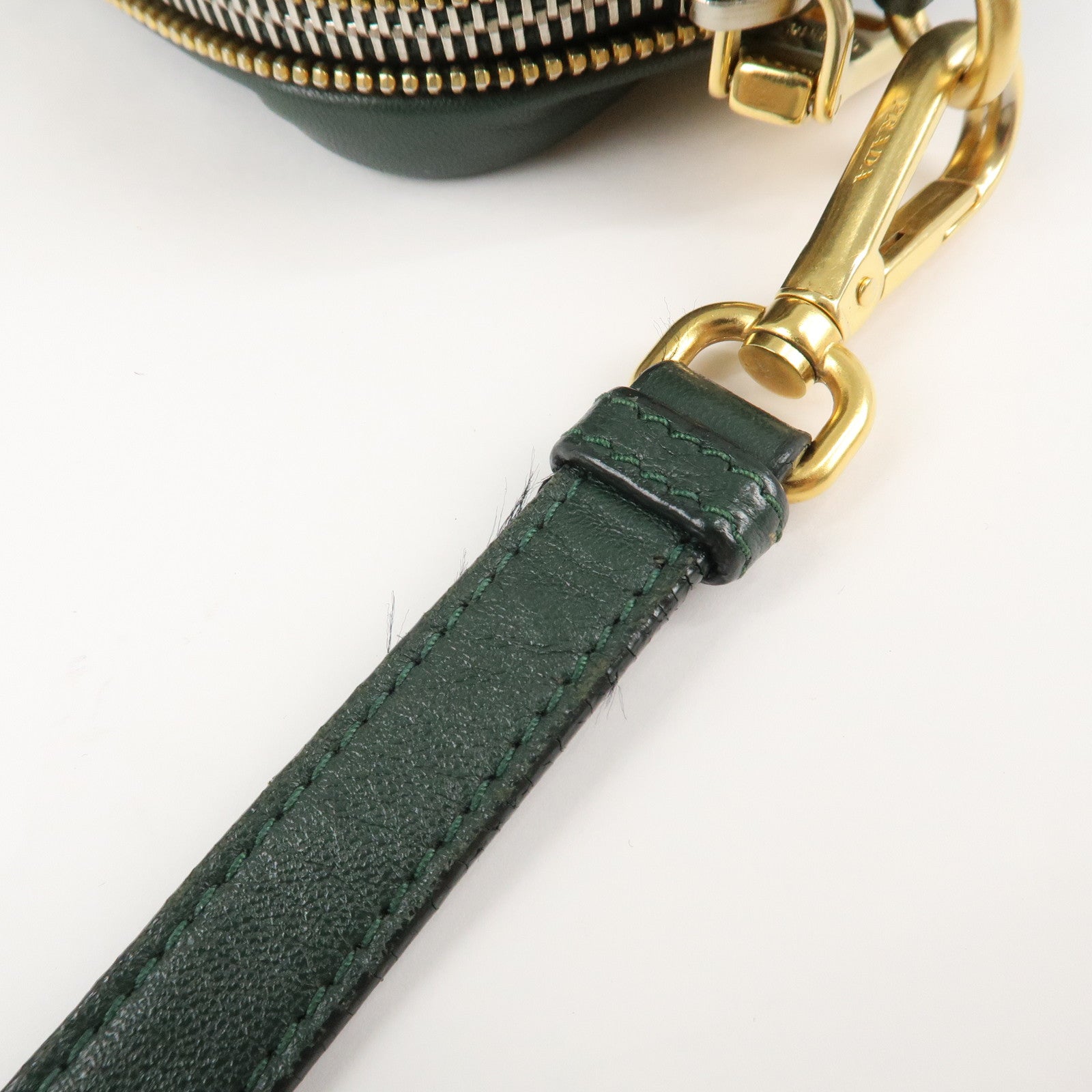 PRADA Logo Leather Ribbon Shoulder Bag Green BP0166 Used