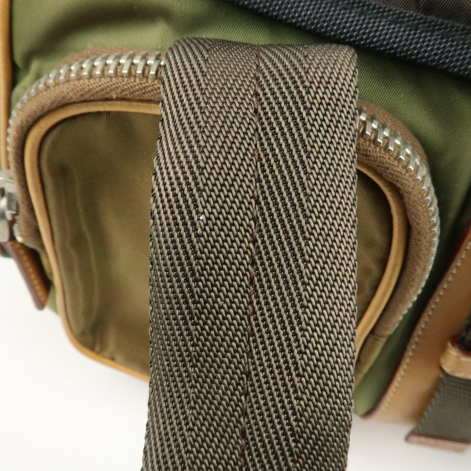 PRADA Nylon Leather Shoulder Bag Khaki Brown Green Used