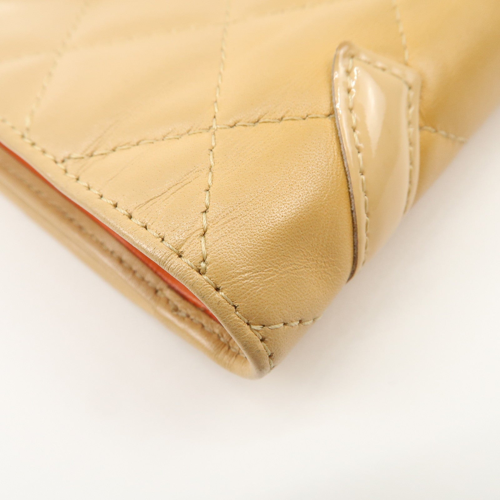 CHANEL Cambon Line Patent Leather Bi-fold Wallet Beige A26720 Used