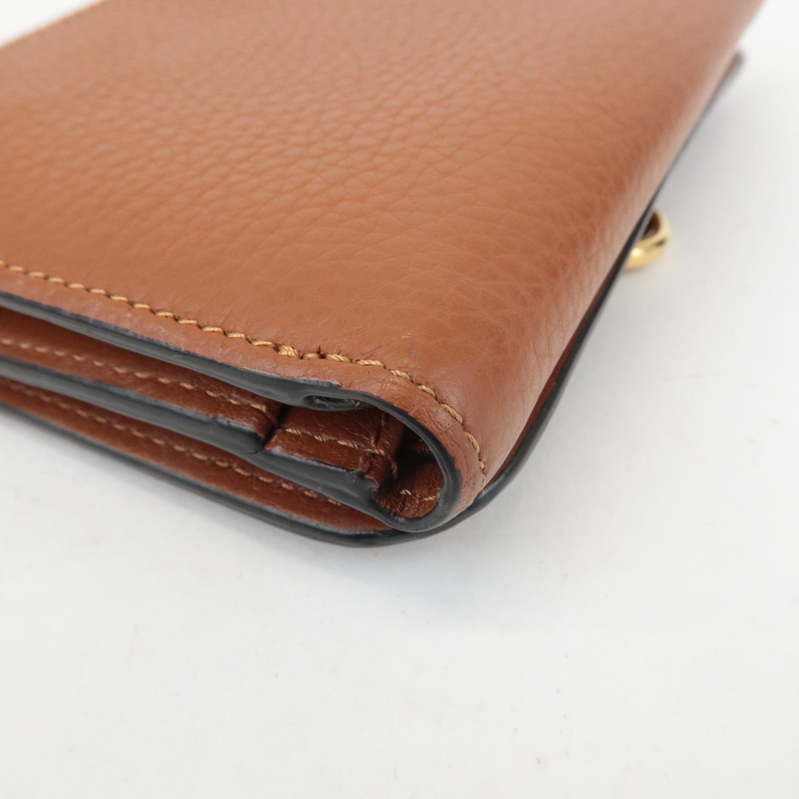 CHLOE Alphabet Leather Small Tri-fold Compact Wallet Brown Used