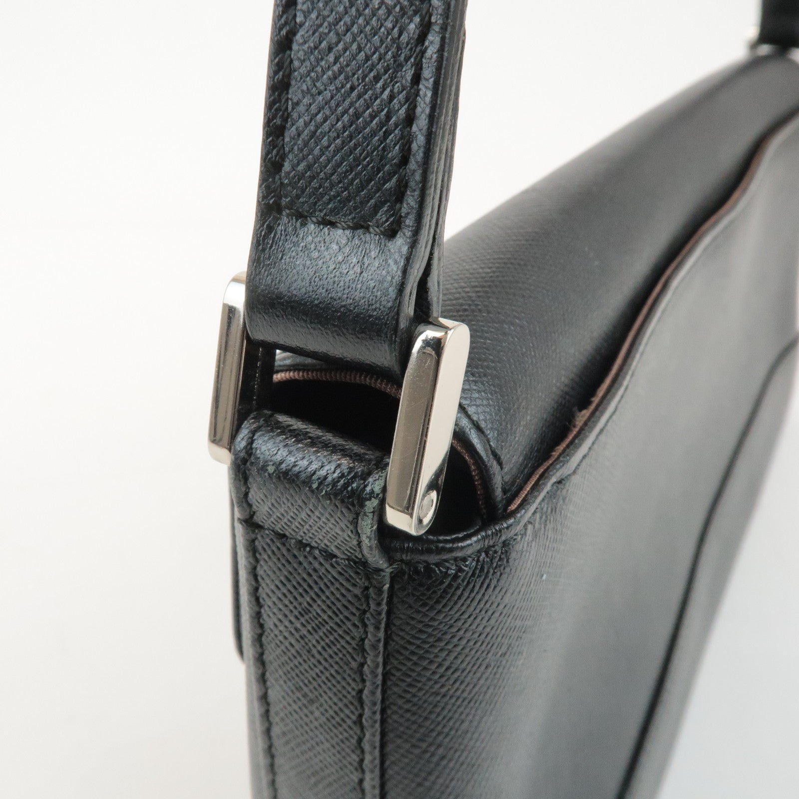 BURBERRY Leather Shoulder Bag Hand Bag Black Silver Hardware Used