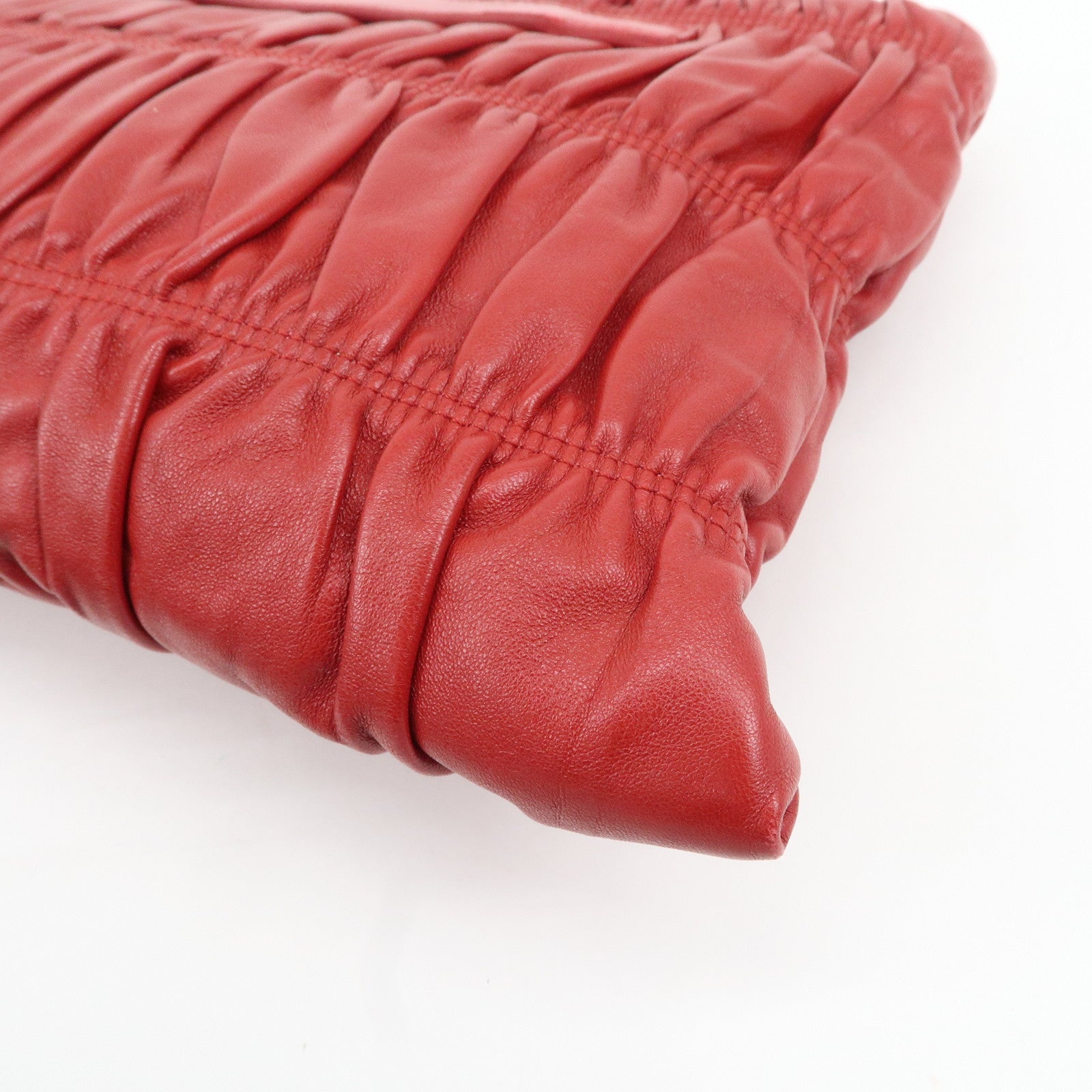 PRADA Leather Clutch Bag Red Used