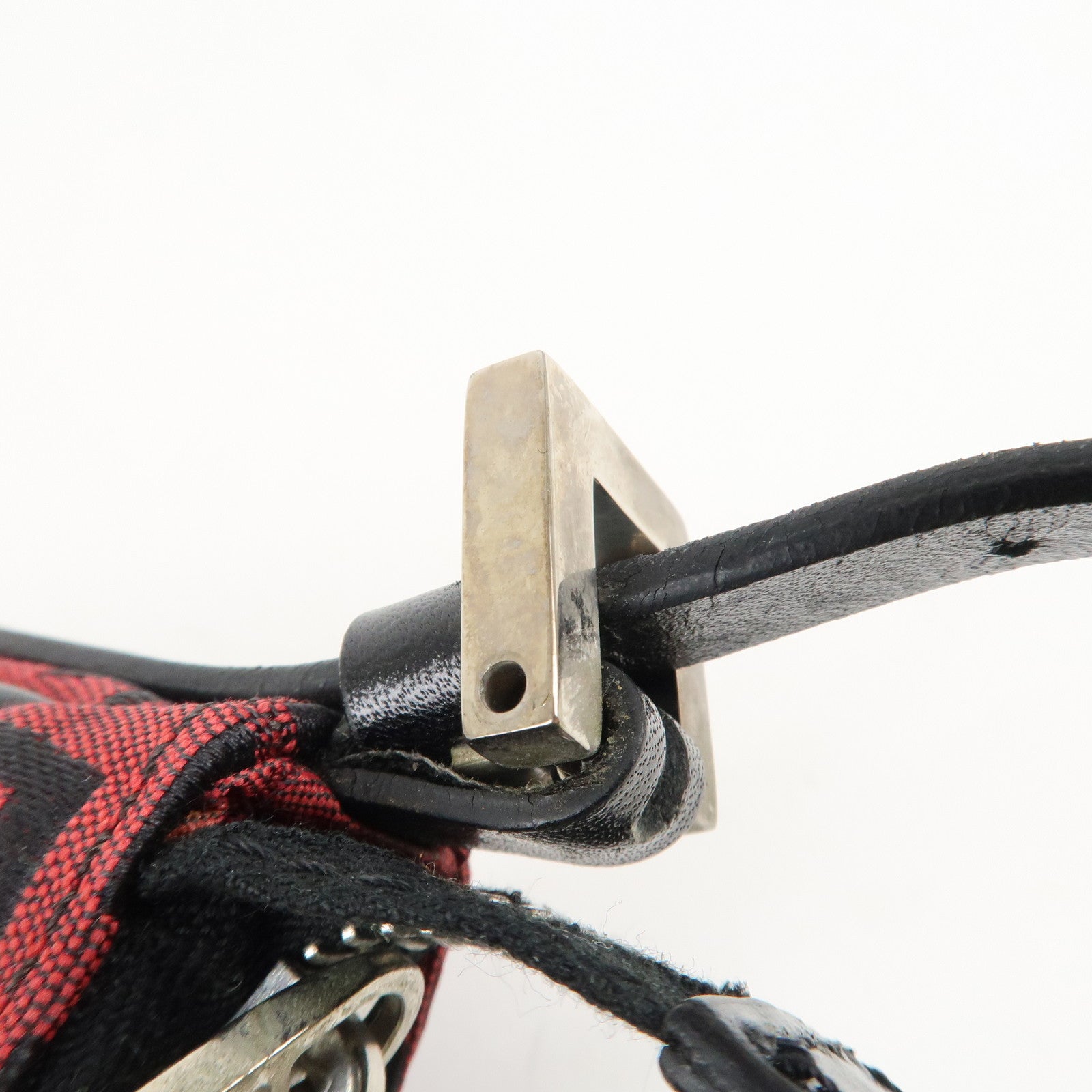 FENDI Zucchino Canvas Leather Accessory Pouch Hand Bag Black Red Used