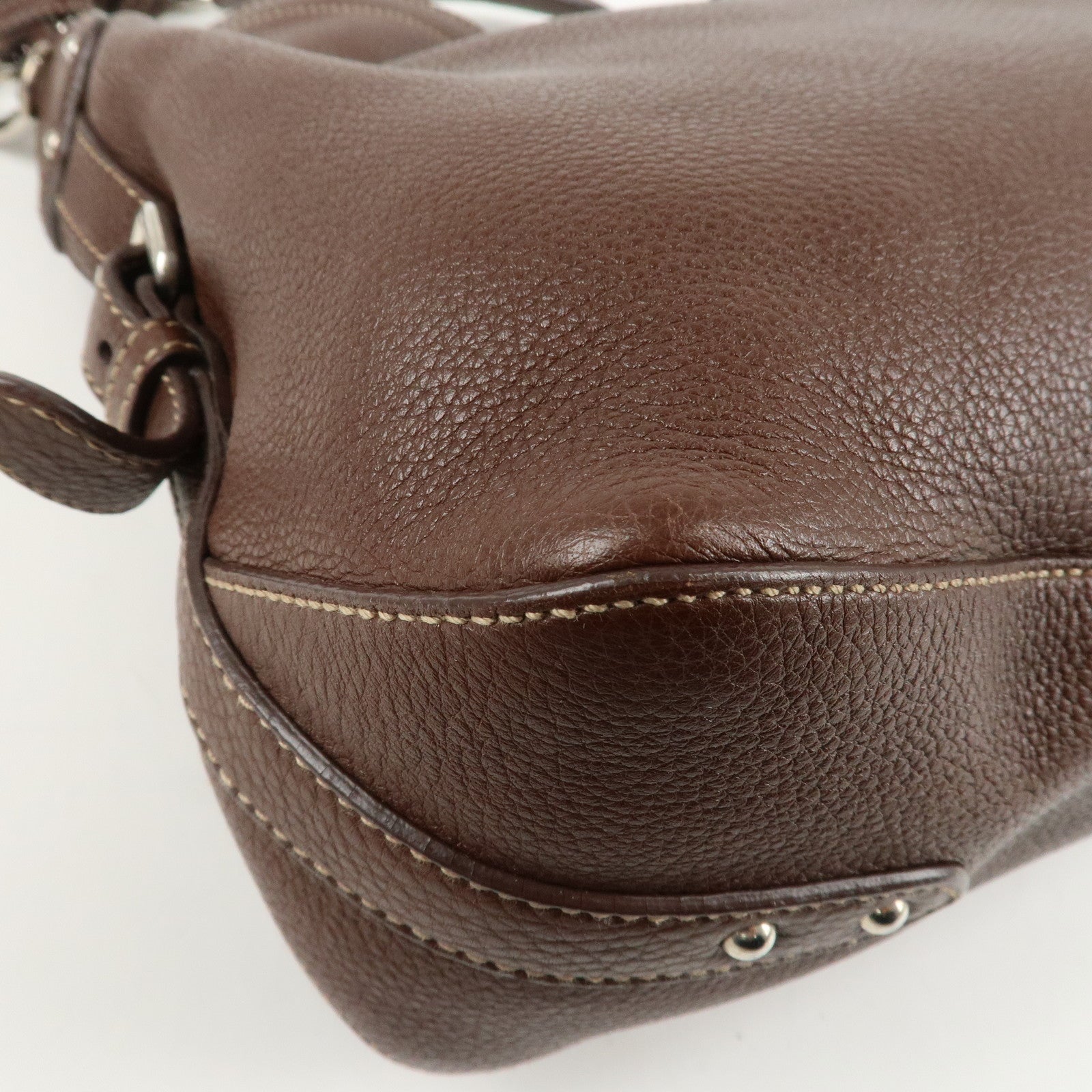 PRADA Leather Shoulder Bag Brown BR3408 Used