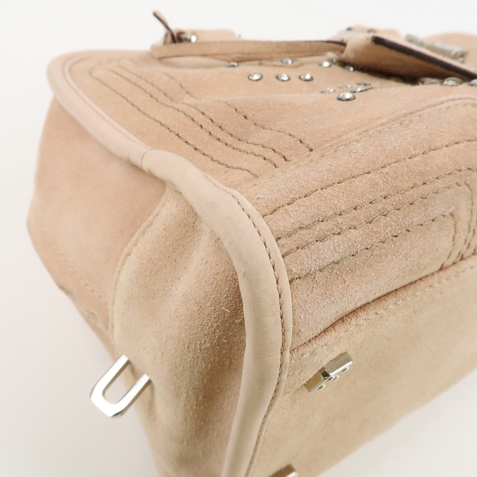 LOEWE Suede Amazona 28 Bijou Hand Bag Beige Pink Silver Hardware Used