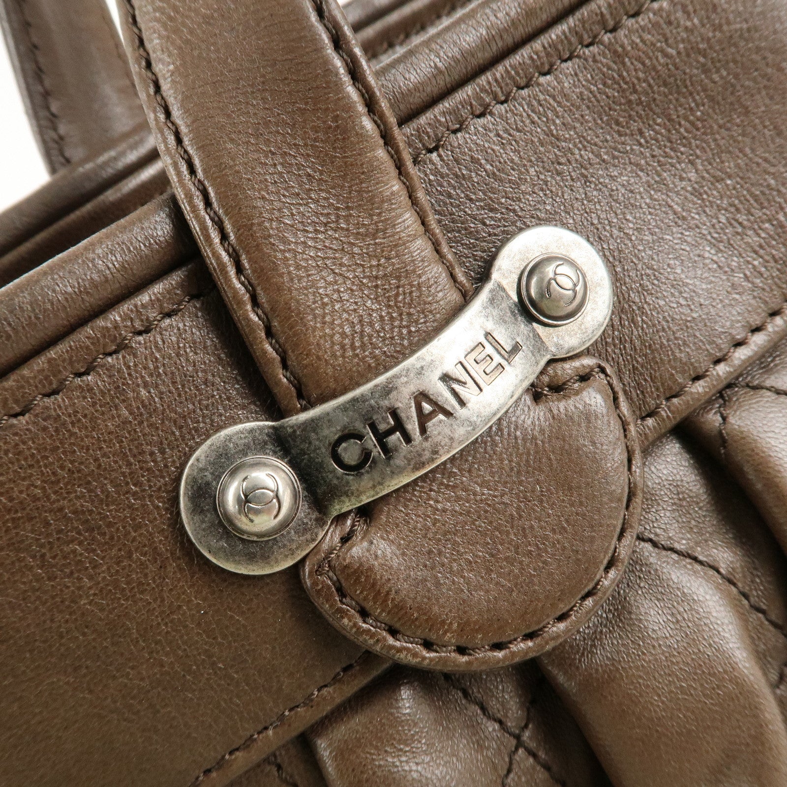 CHANEL Matelasse Leather Hand Bag Tote Bag Brown Used