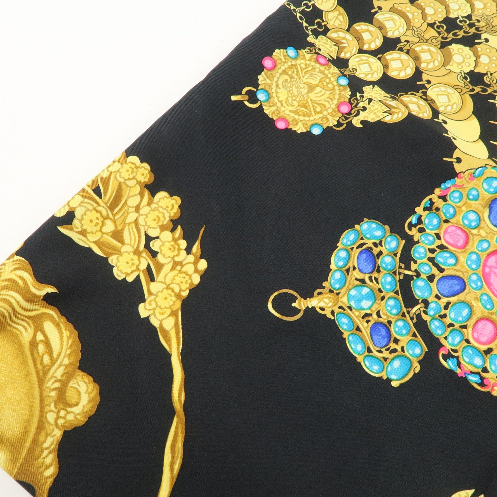 HERMES Silk 100% Carre 90 KOSMIMA Universe Black Gold Used