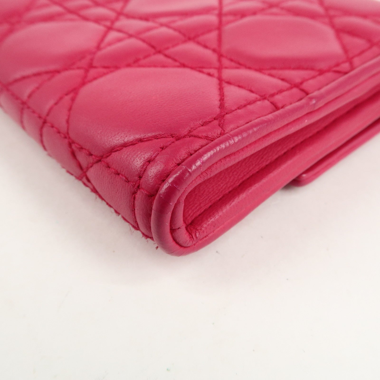 Christian Dior Cannage Leather Chain Long Wallet Pink Used