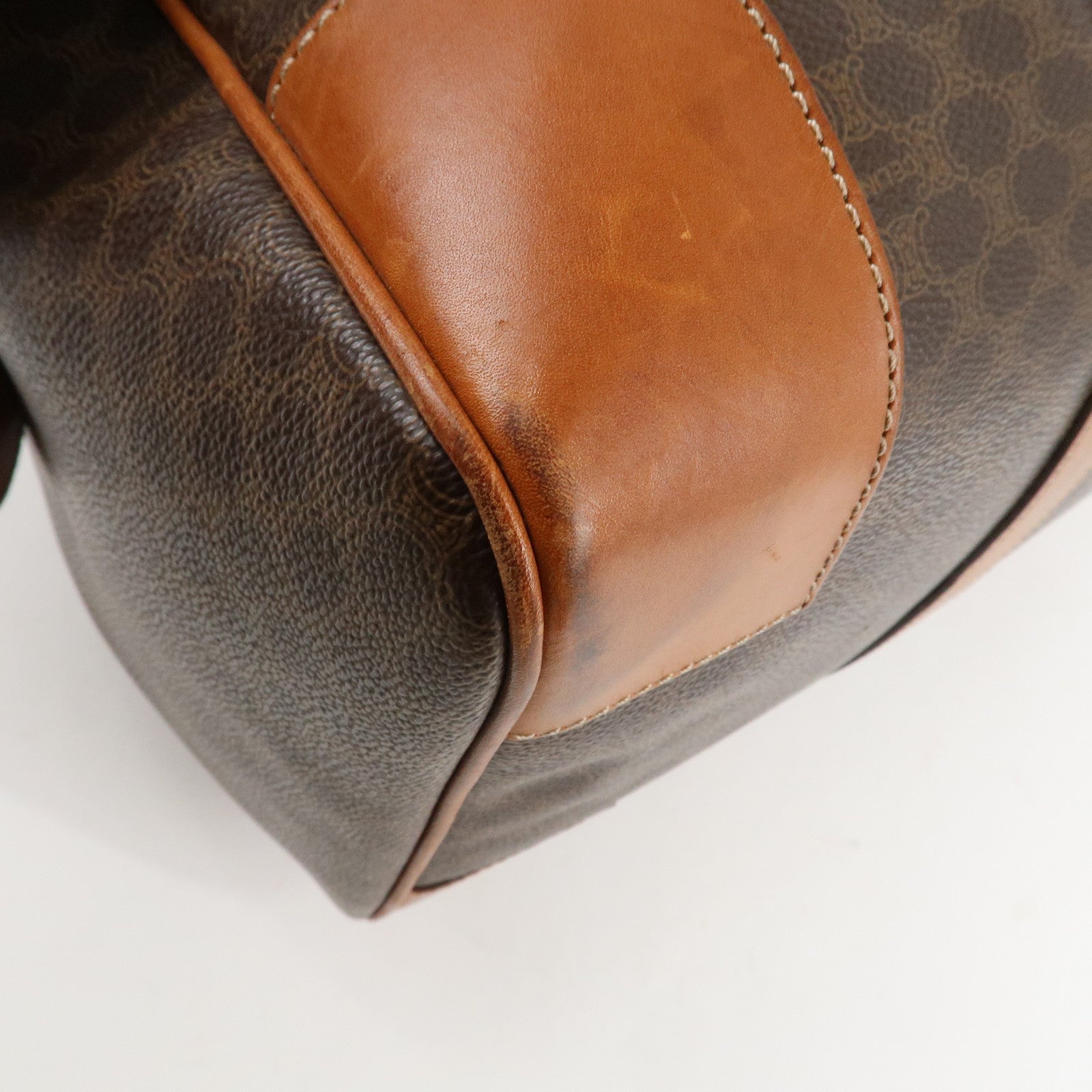 CELINE Macadam PVC Leather Boston Bag Hand Bag Brown Used