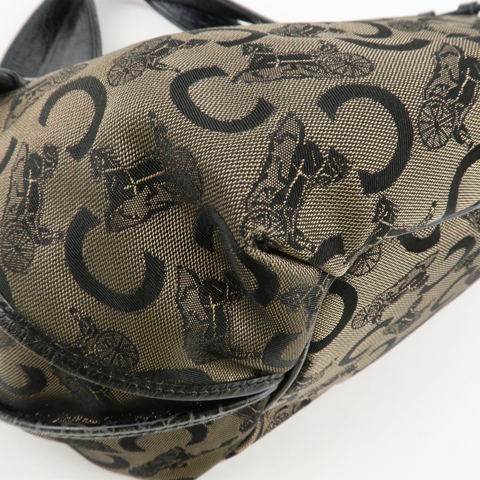 CELINE C Macadam Canvas Embossed Leather Bittersweet Shoulder Bag Used
