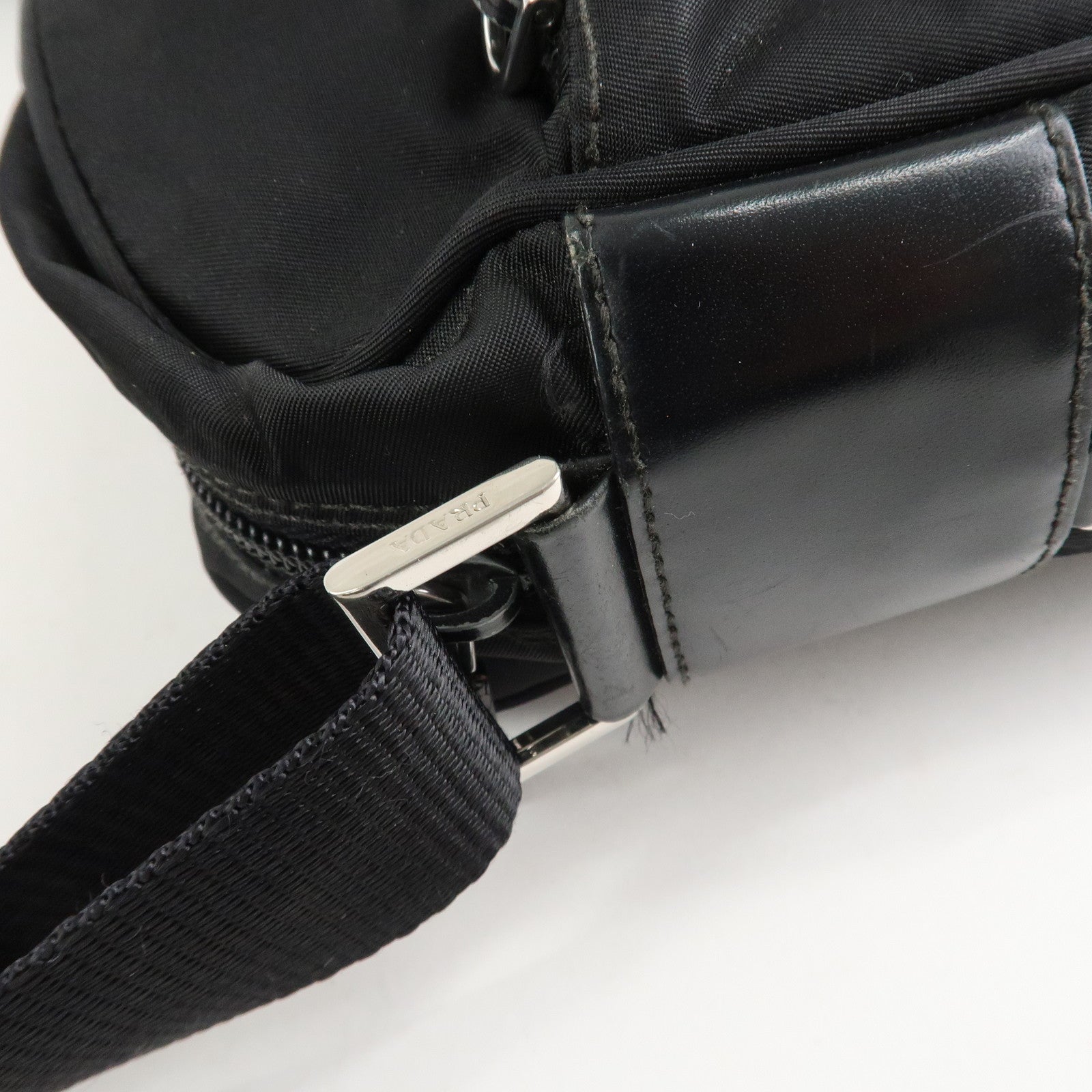 PRADA Logo Nylon Leather Shoulder Bag Crossbody Bag Black Used