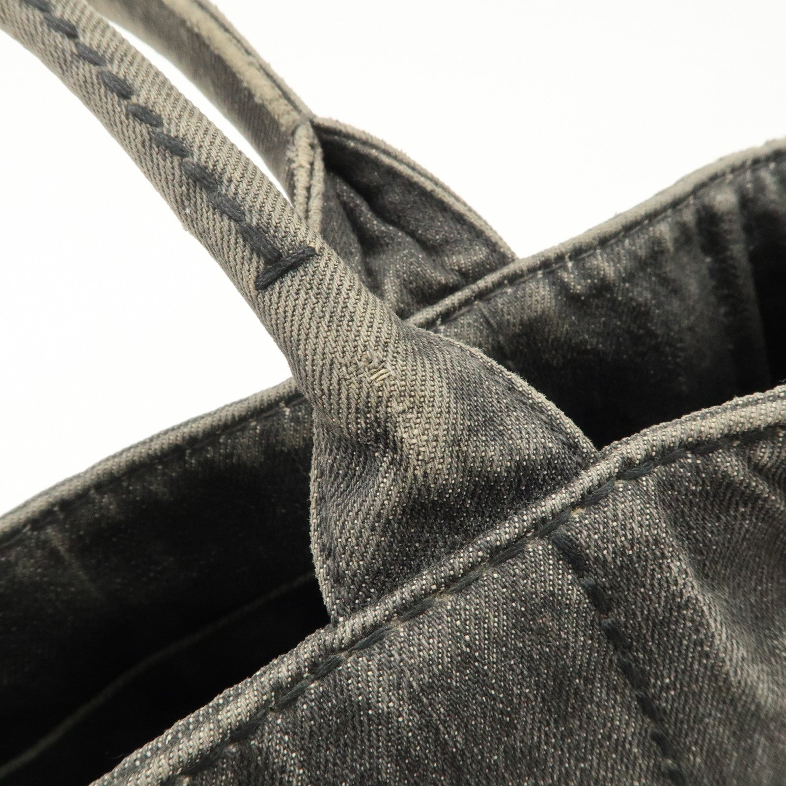 PRADA Canapa Mini Denim Hand Bag Tote Bag Black 1BG439 Used