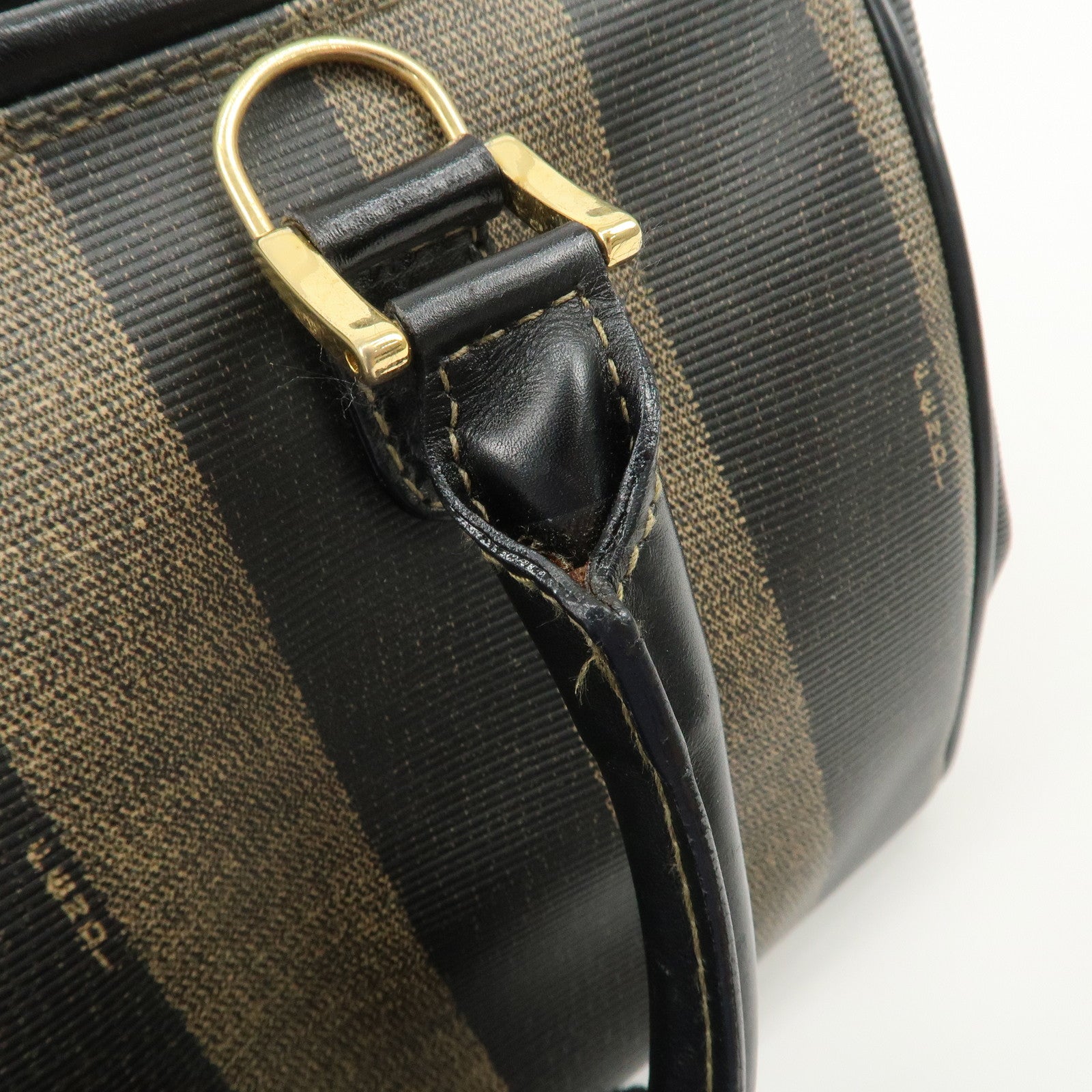 FENDI Pequin PVC Leather Boston Bag Black Brown 259022 Used