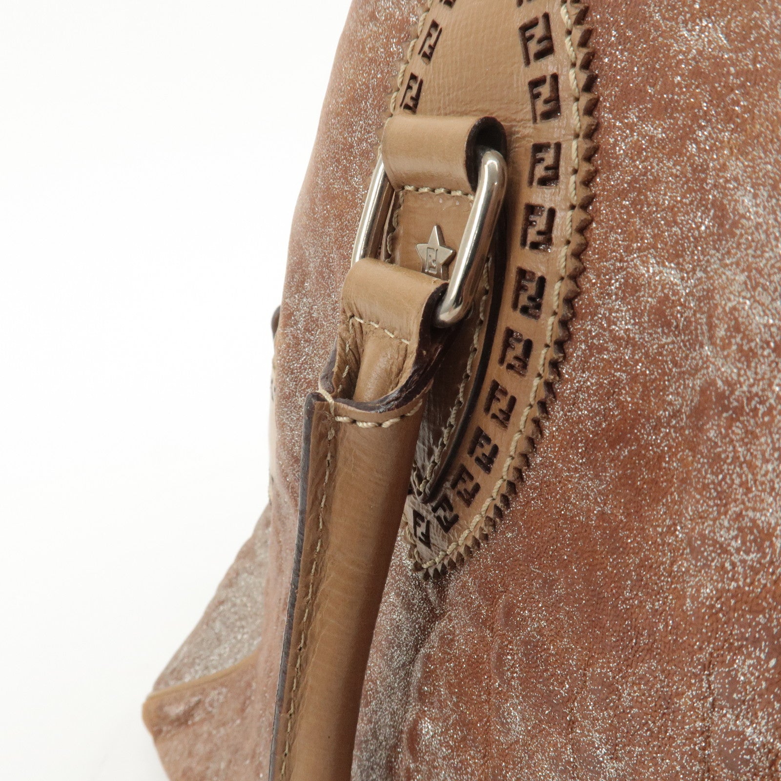 FENDI Ethnico Leather Tote Bag Shoulder Bag Beige 8BN162 Used