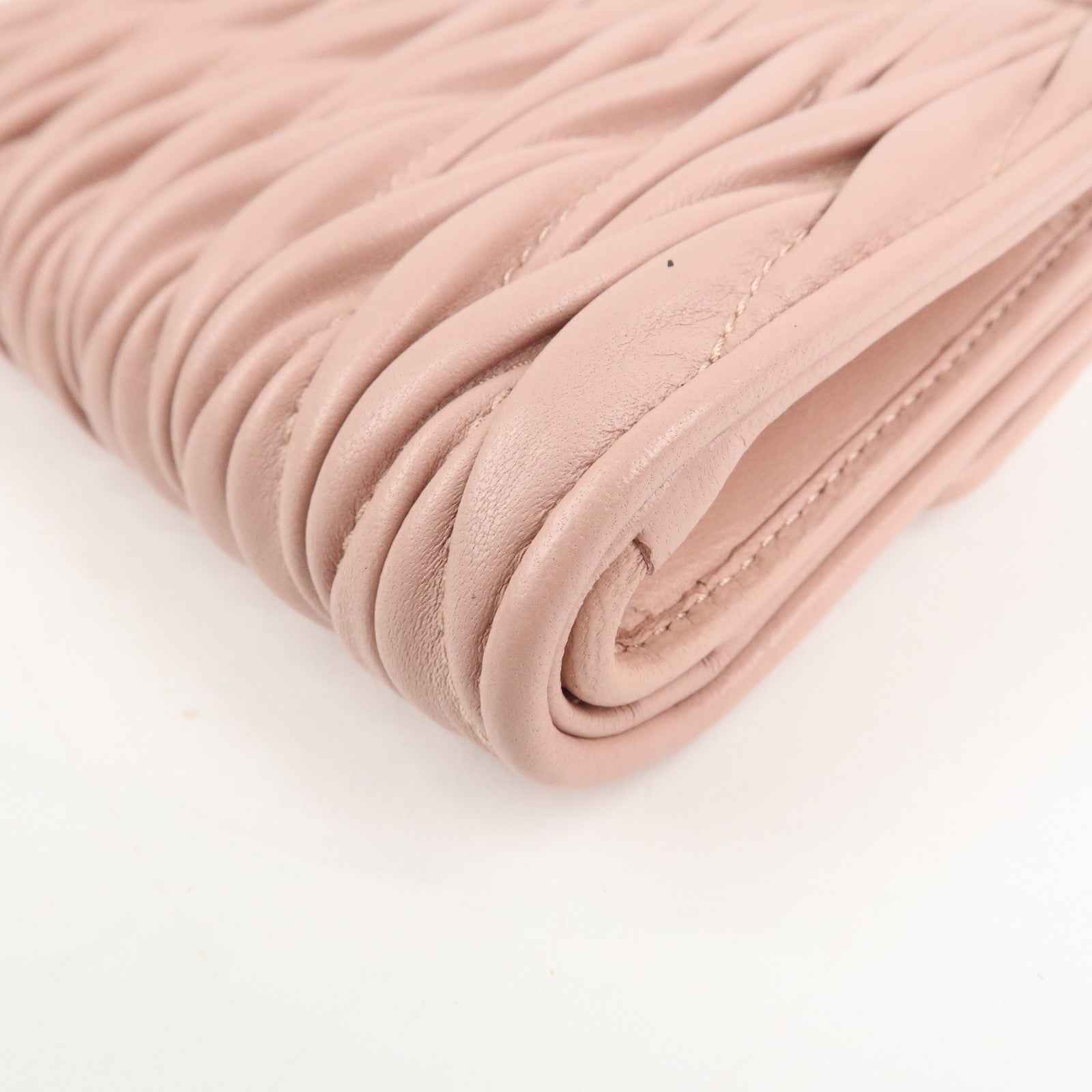 MIU MIU Matelasse Leather Tri-fold Wallet Pink Used