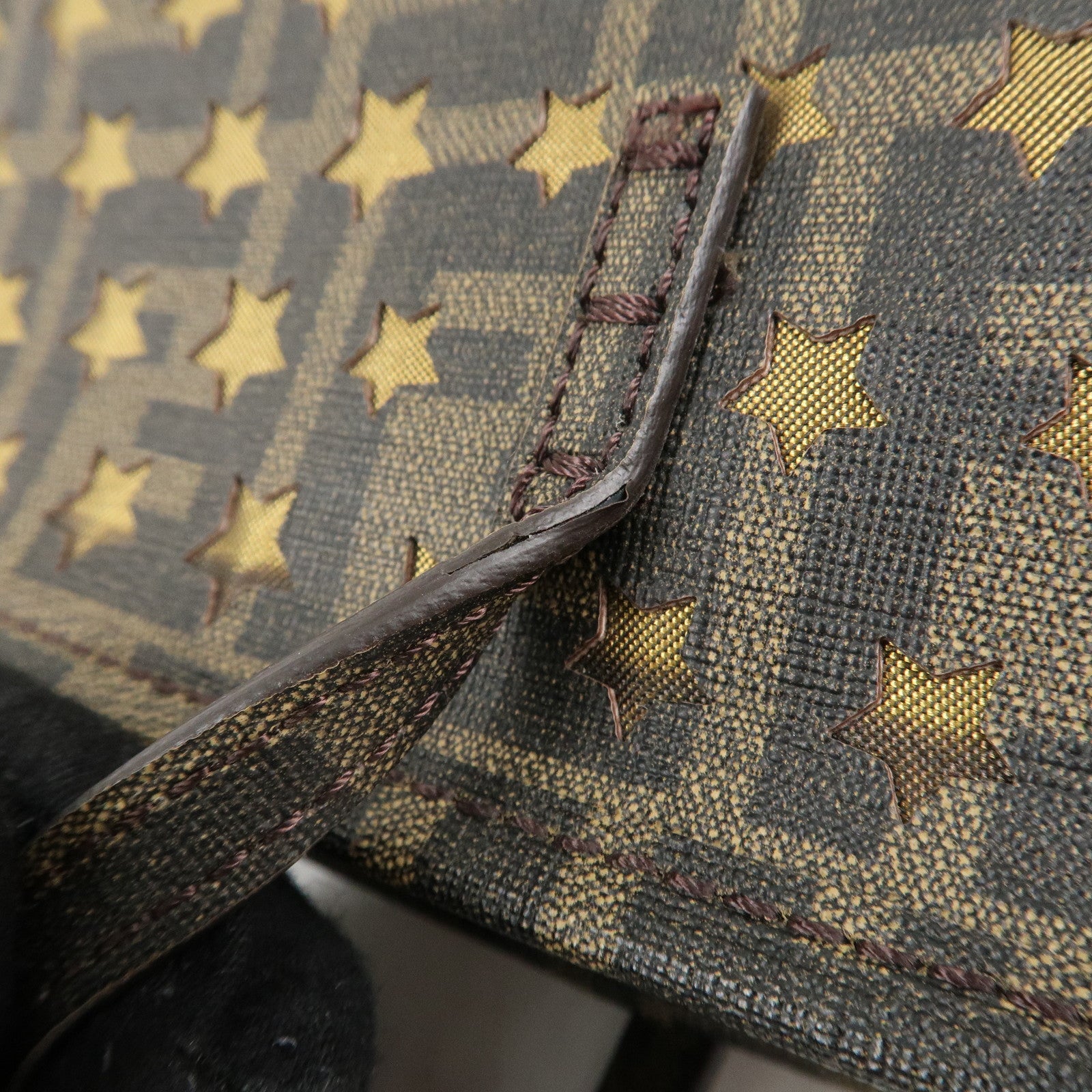 FENDI Zucca PVC Nylon Tote Bag Star Punching Brown Black 8BH223 Used