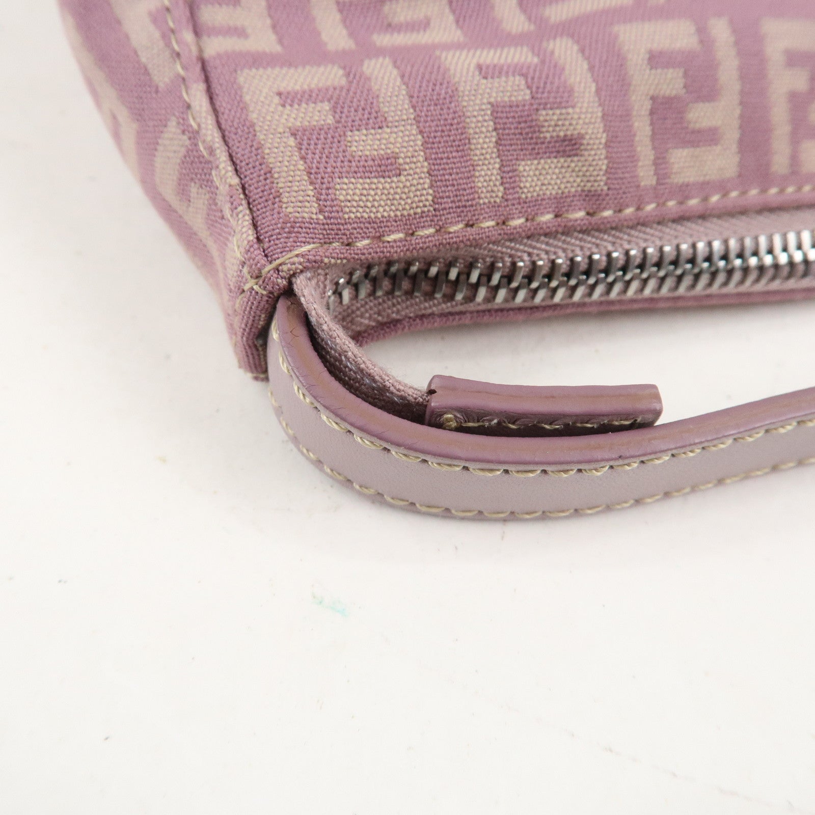 Auth FENDI Zucchino Canvas Leather Hand Bag Pouch Purple Beige 8N0005 Used F/S Used