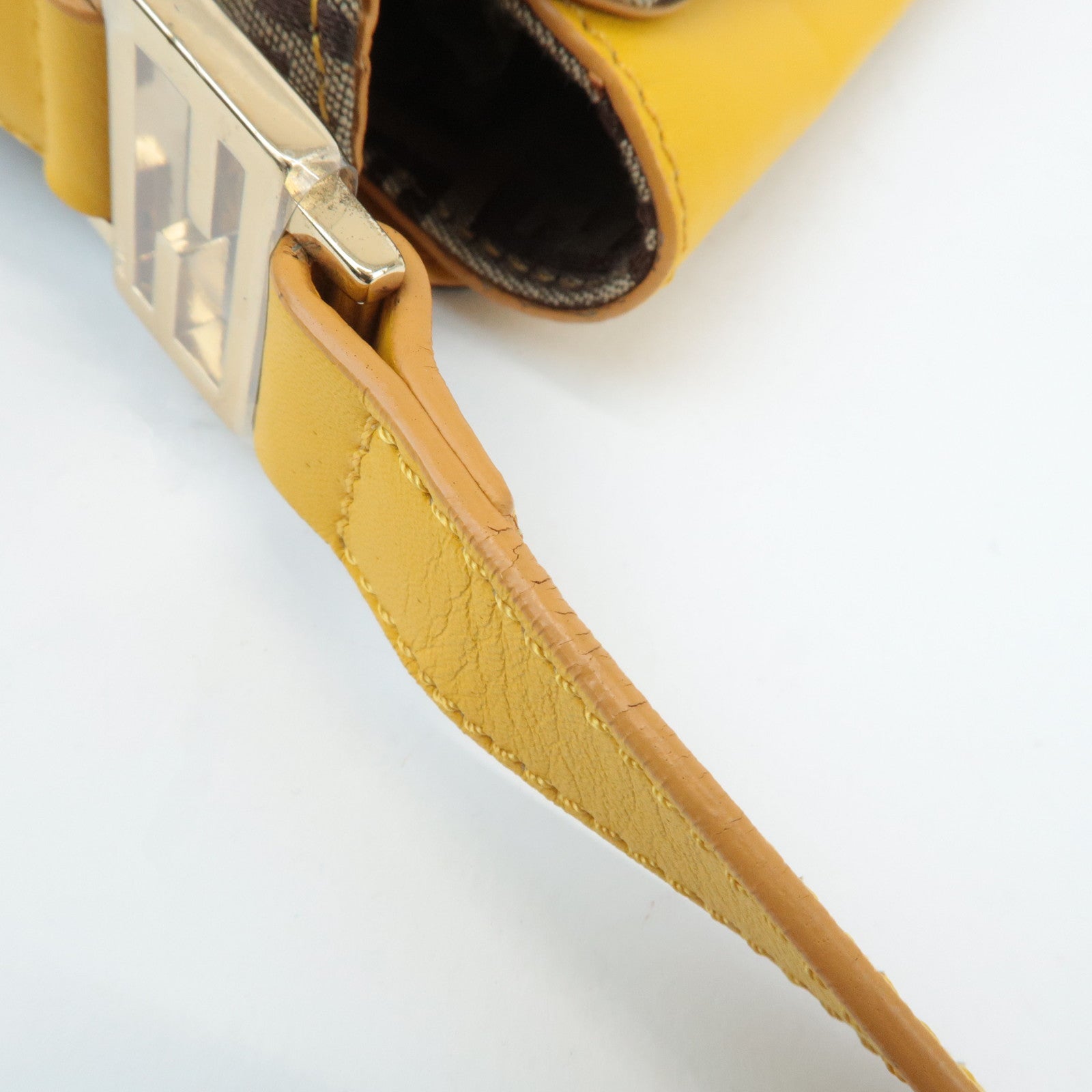 FENDI Zucchino Canvas Leather Shoulder Bag BrownYellow 8BT175 Used