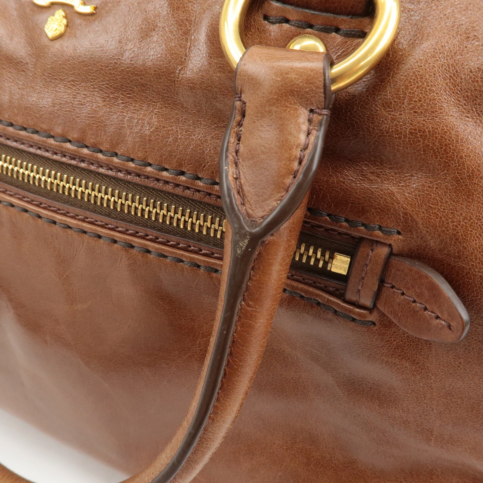 PRADA Logo Leather 2way Hand Bag Shoulder Bag Brown BL0727 Used