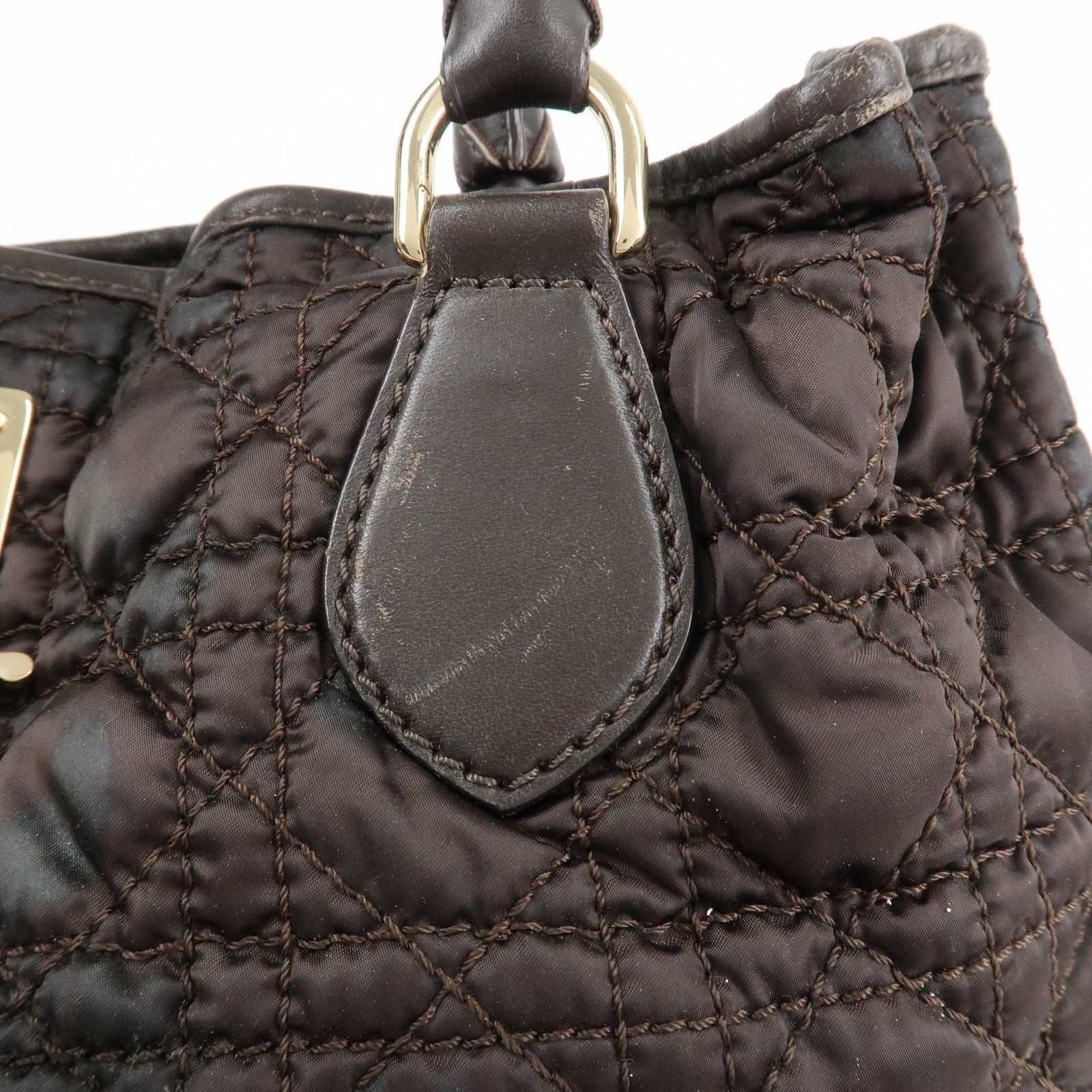 Christian Dior Cannage Nylon Leather Tote Bag Dark Brown Used