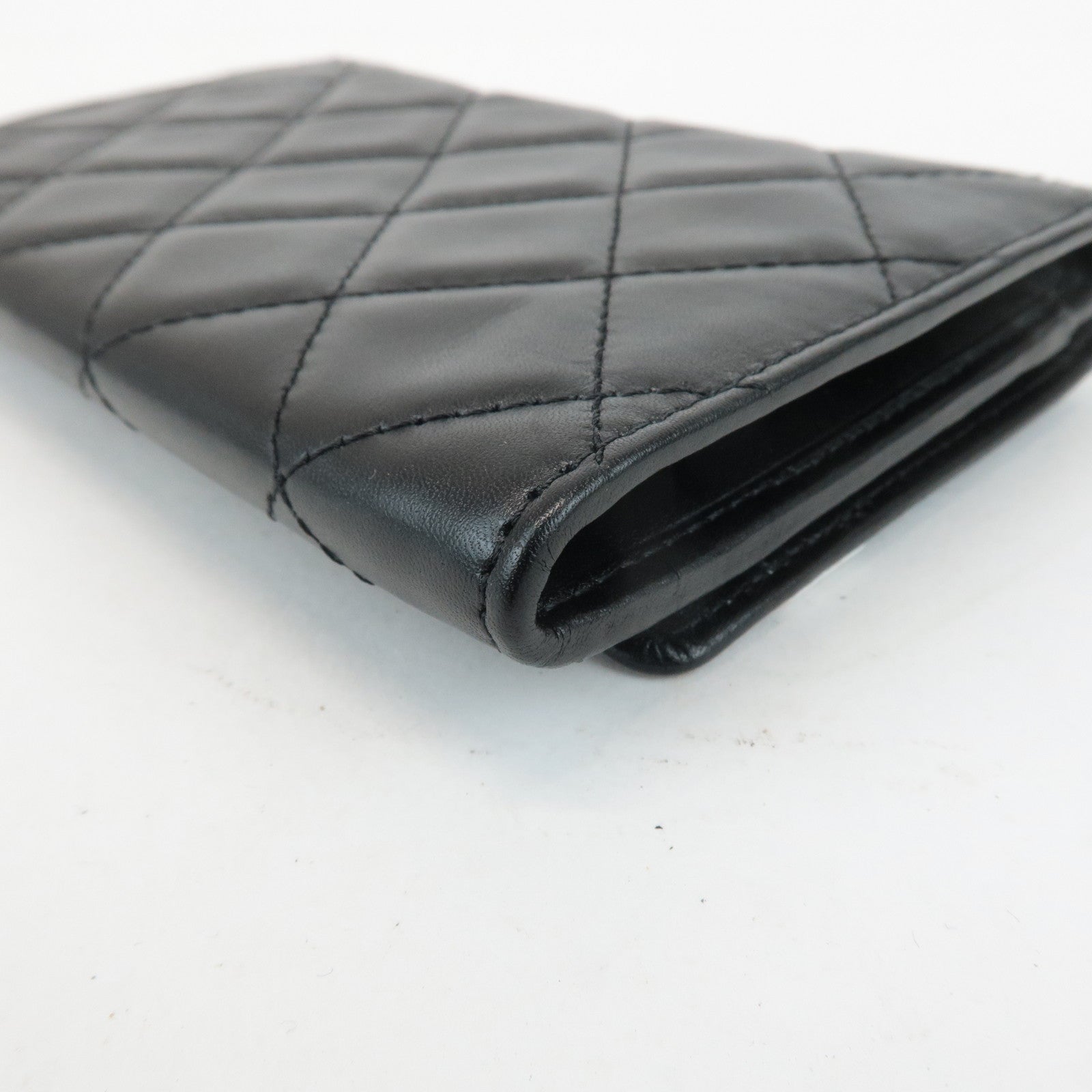 CHANEL Cambon Line COCO Mark Lamb Skin Bifold Wallet A26722 Used