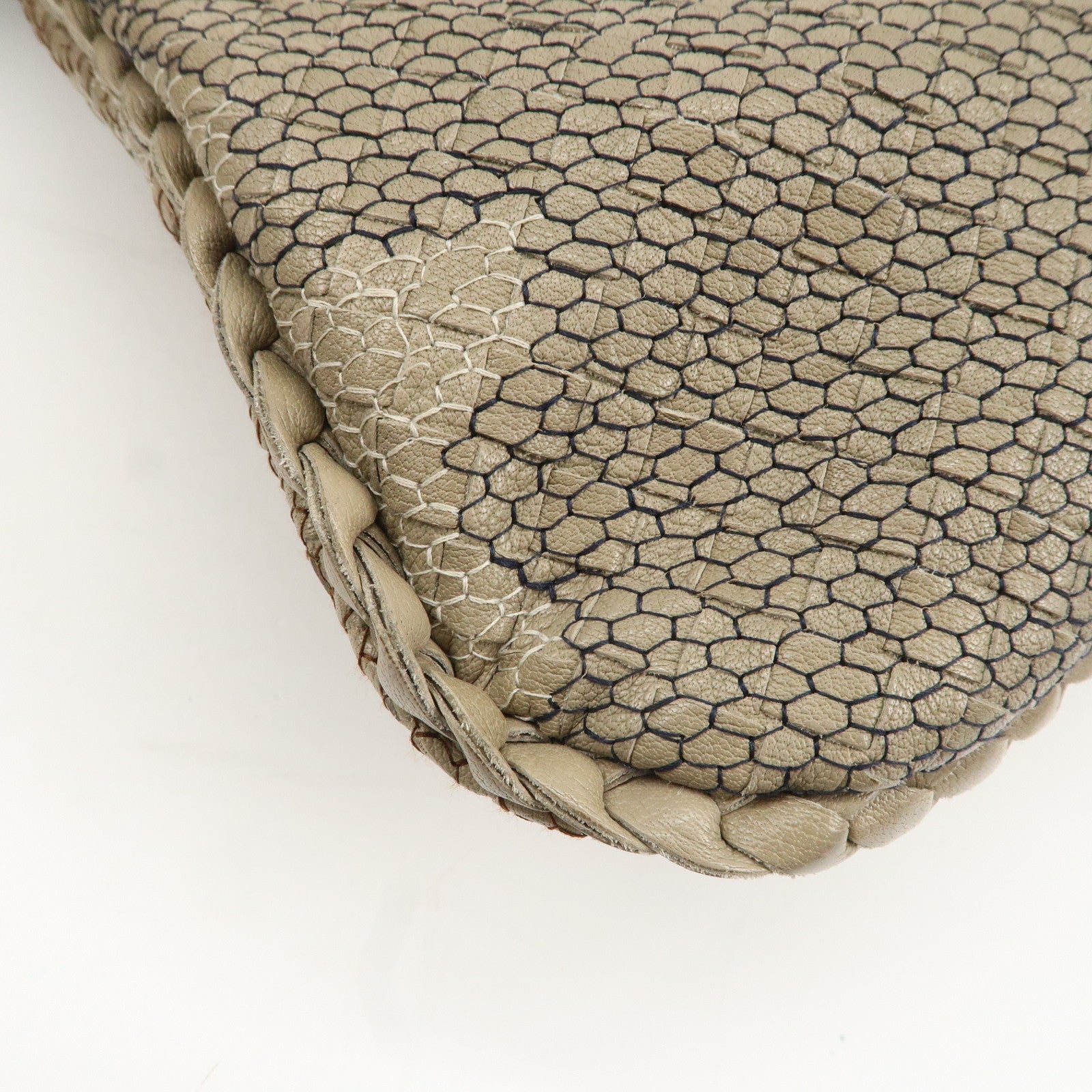 BOTTEGA VENETA Hobo Leather Shoulder Bag Beige Gray Black Used