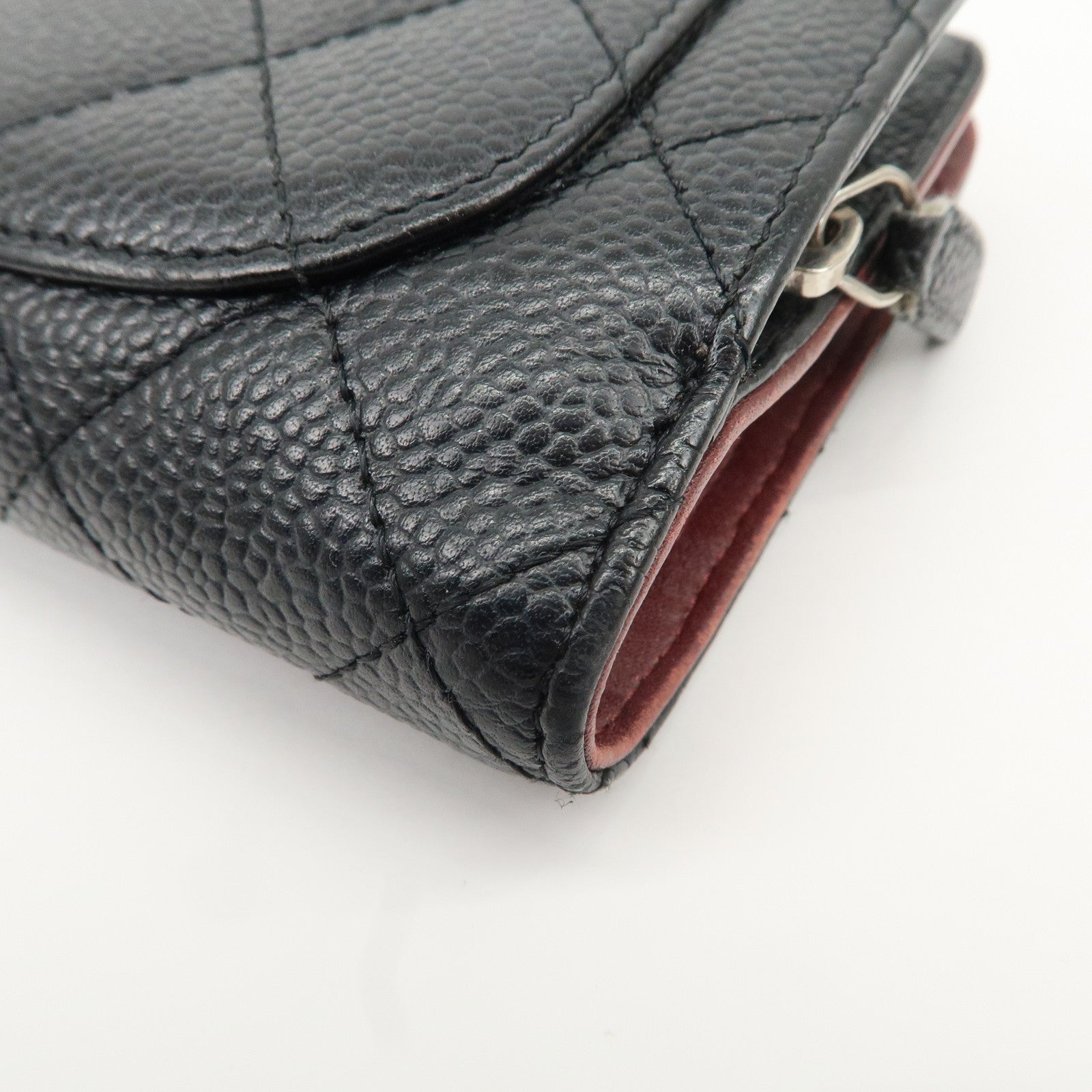 CHANEL COCO Mark Matelasse Caviar Skin Bi-fold Wallet A48667 Used