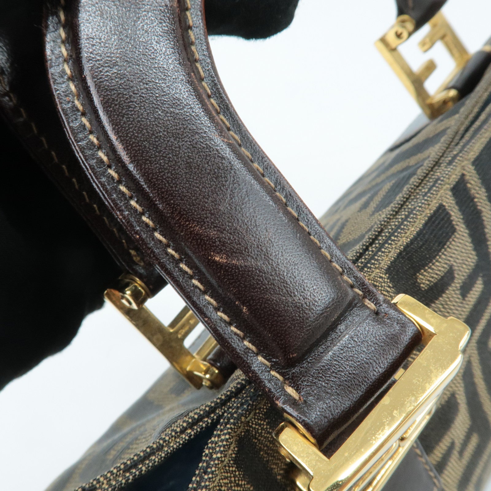 FENDI Zucca Canvas Leather Tote Bag Hand Bag Brown Used