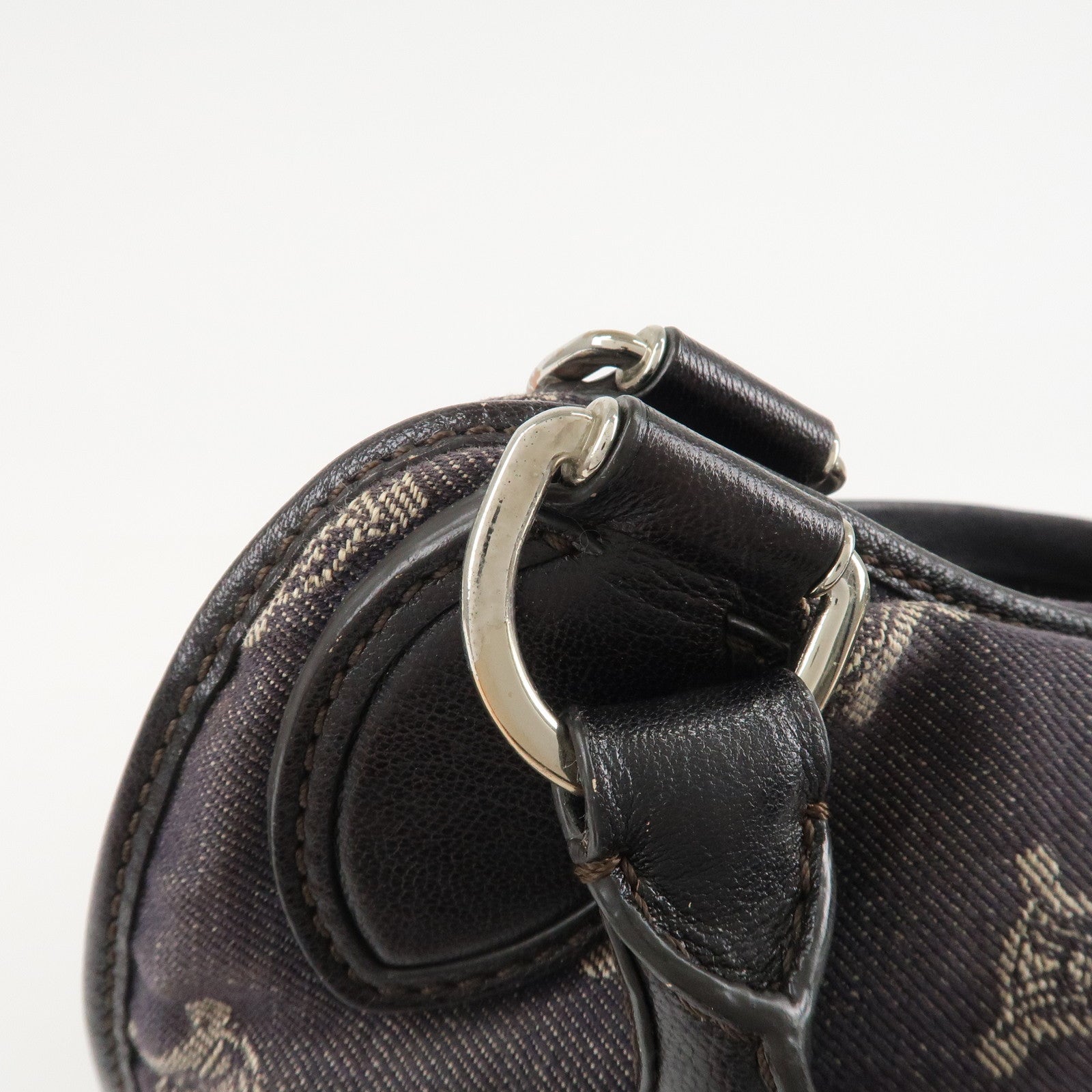 CELINE Macadam Denim Leather Bitter Sweet Shoulder Bag Navy Brown Used