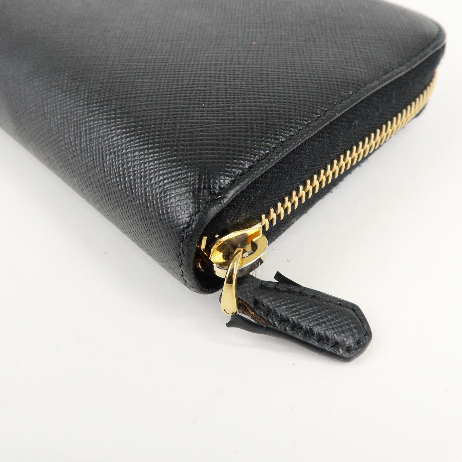 PRADA Saffiano Leather Round Zipper Long Wallet Black 1M0506 Used