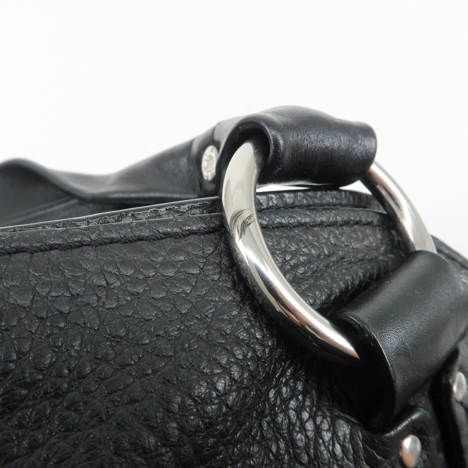 CELINE Leather Shoulder Bag Hand Bag Silver Hardware Black Used