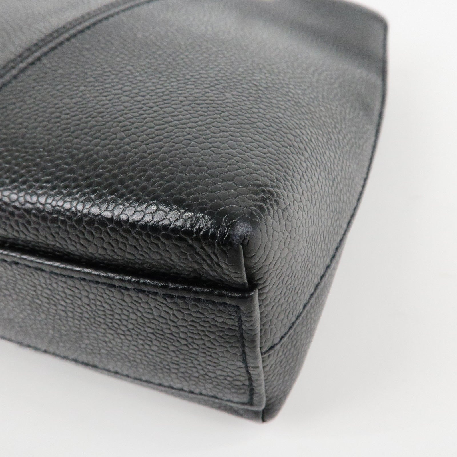 CHANEL Caviar Skin Chain Tote Bag Black Silver Hardware Used