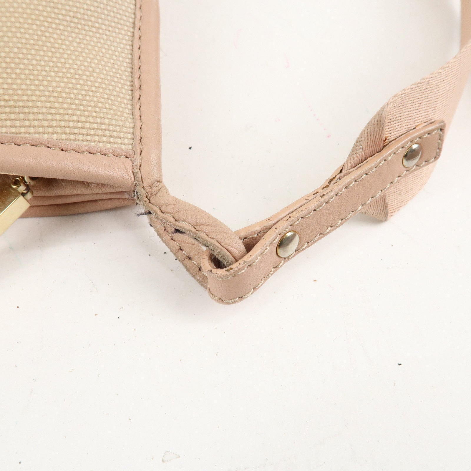 FENDI Logo Canvas Leather Shoulder Bag Beige Pink 8BT084 Used