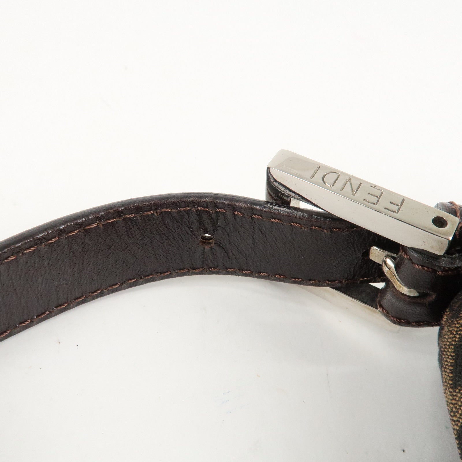 FENDI Mamma Baguette Zucca Canvas Shoulder Bag Brown Black 26424 Used