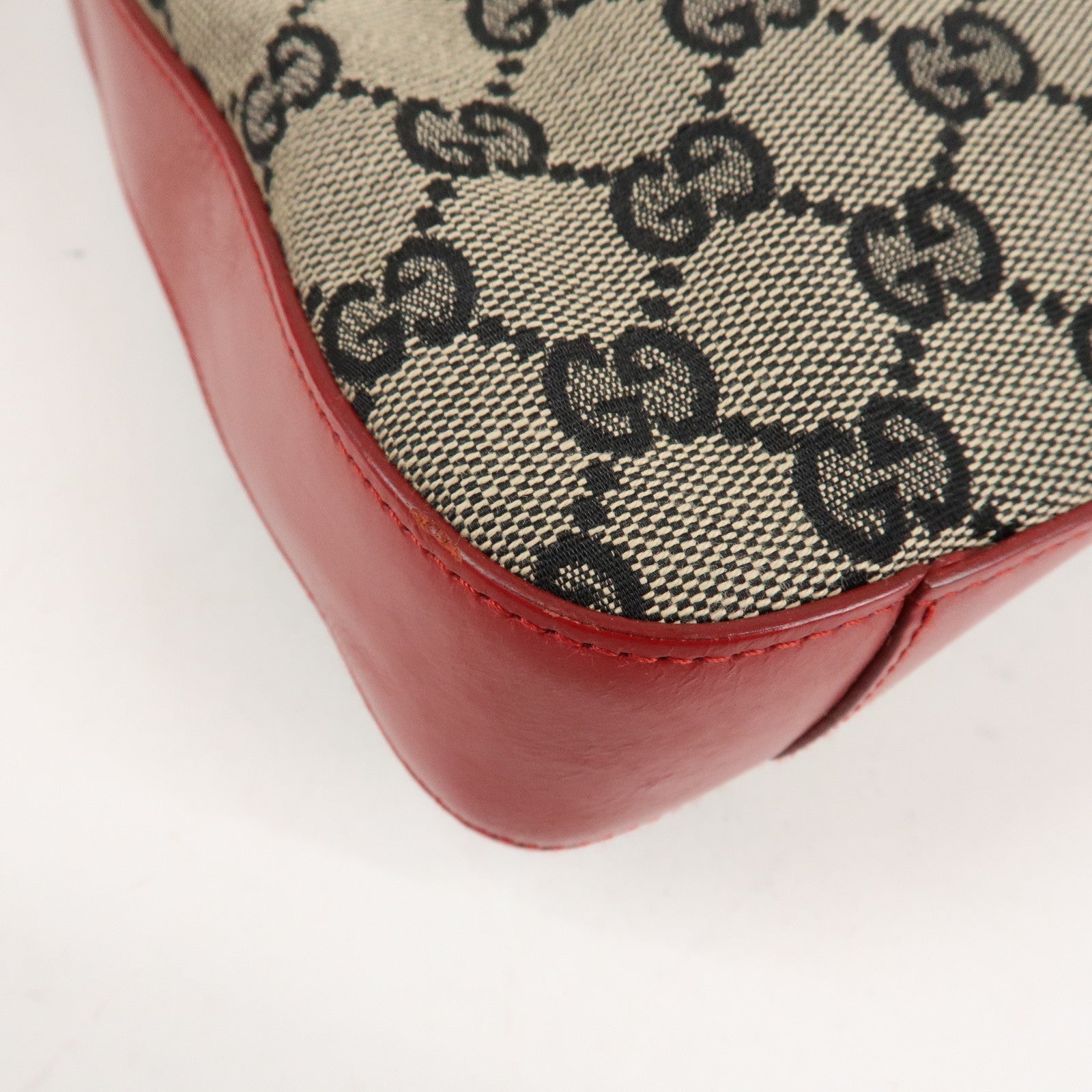 GUCCI GG Canvas Leather One-Shoulder Bag Beige Navy Red 001.3812 Used