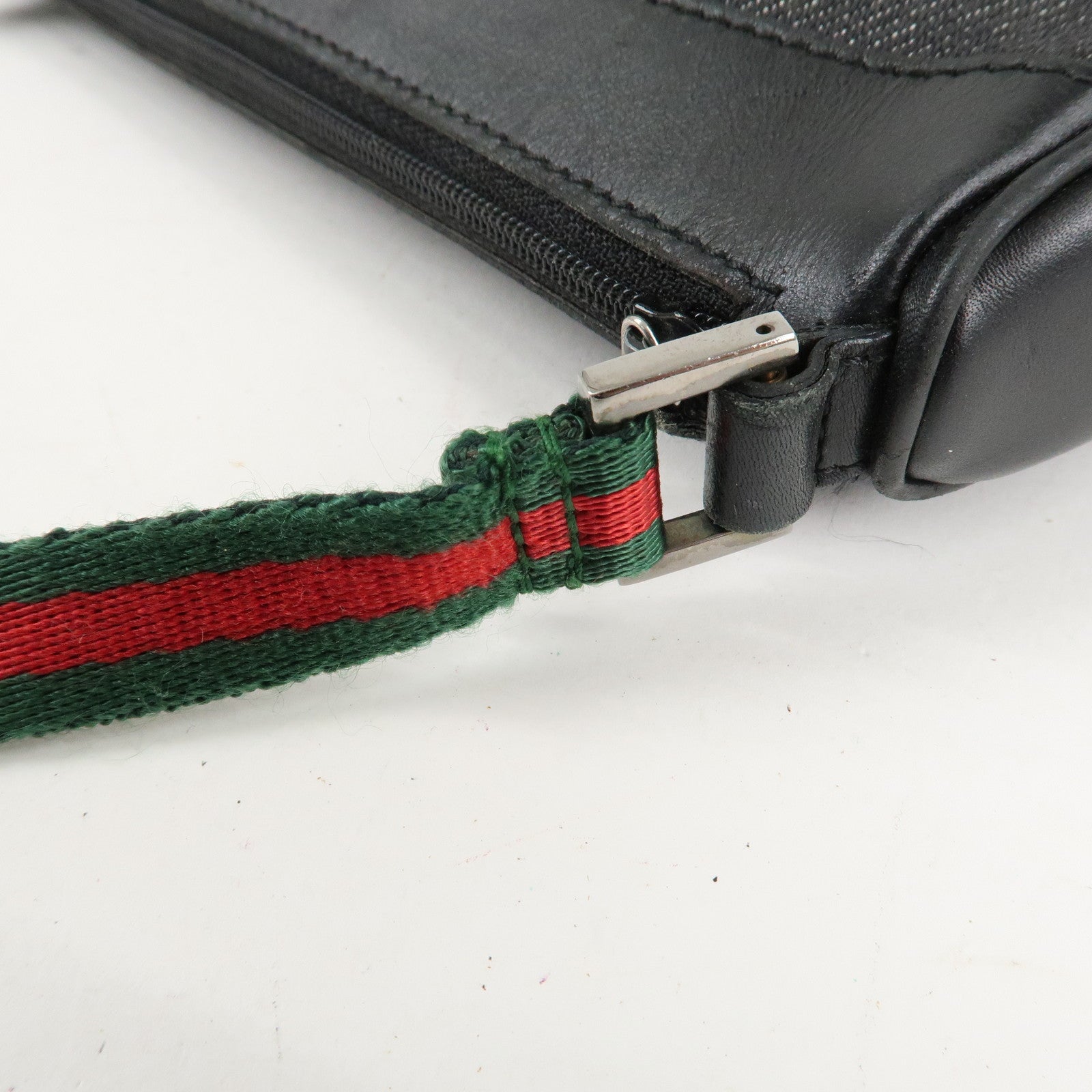 GUCCI Sherry Canvas Leather Accessory Pouch Hand Bag Black 92820 Used