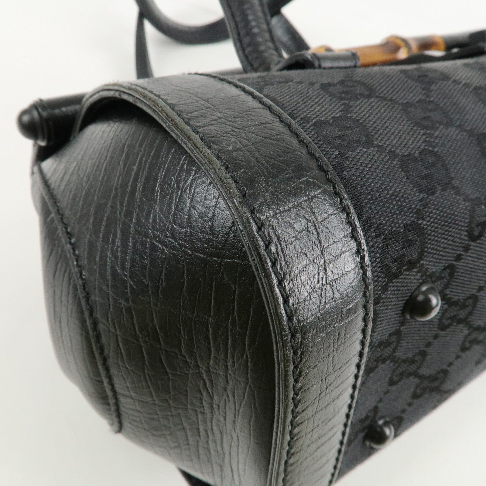 GUCCI Bamboo GG Canvas Leather Shoulder Bag 111713 Used