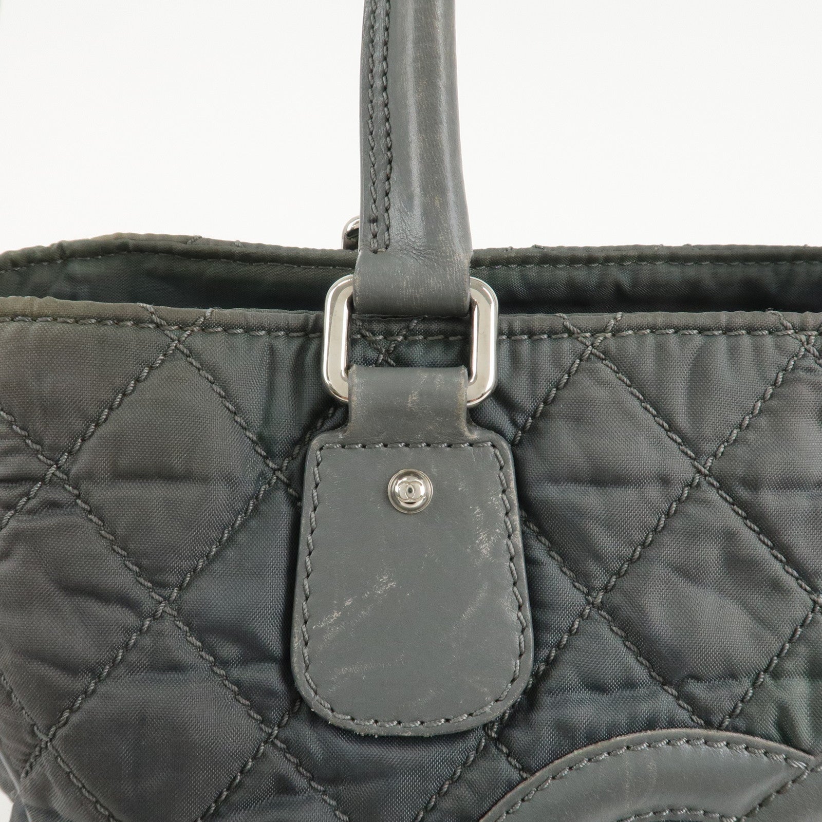 CHANEL Paris New York Line Wild Stitch Nylon Leather Tote Bag Used