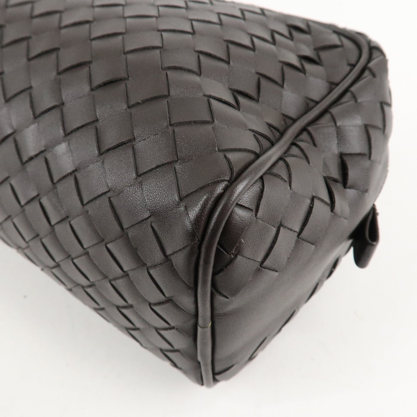 BOTTEGA VENETA Intrecciato Leather Second Bag Dark Brown Used