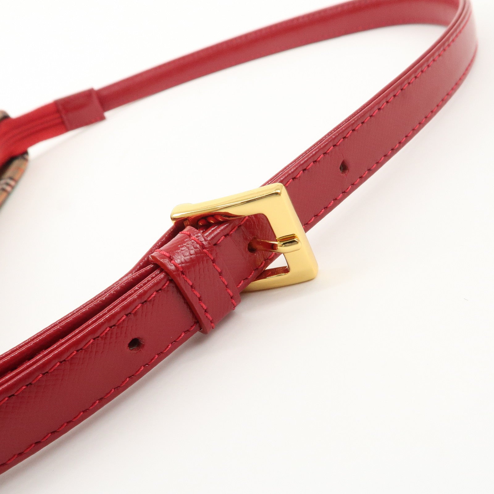 BURBERRY Nova Plaid Canvas Leather Shoulder Bag Hand Bag Red Used