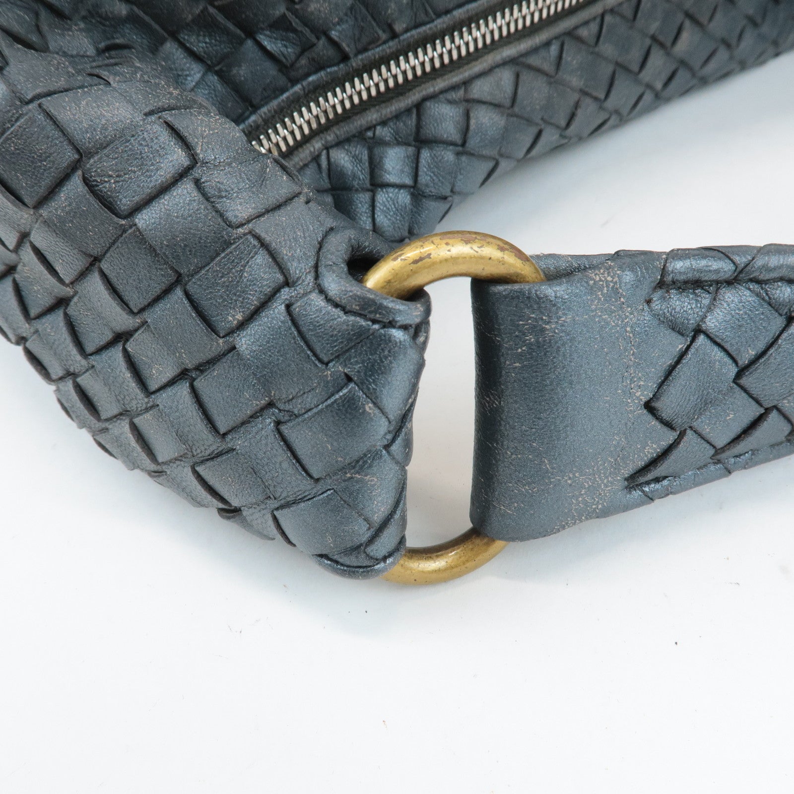 BOTTEGA VENETA Intrecciato Leather Shoulder Bag Gray 181347 Used
