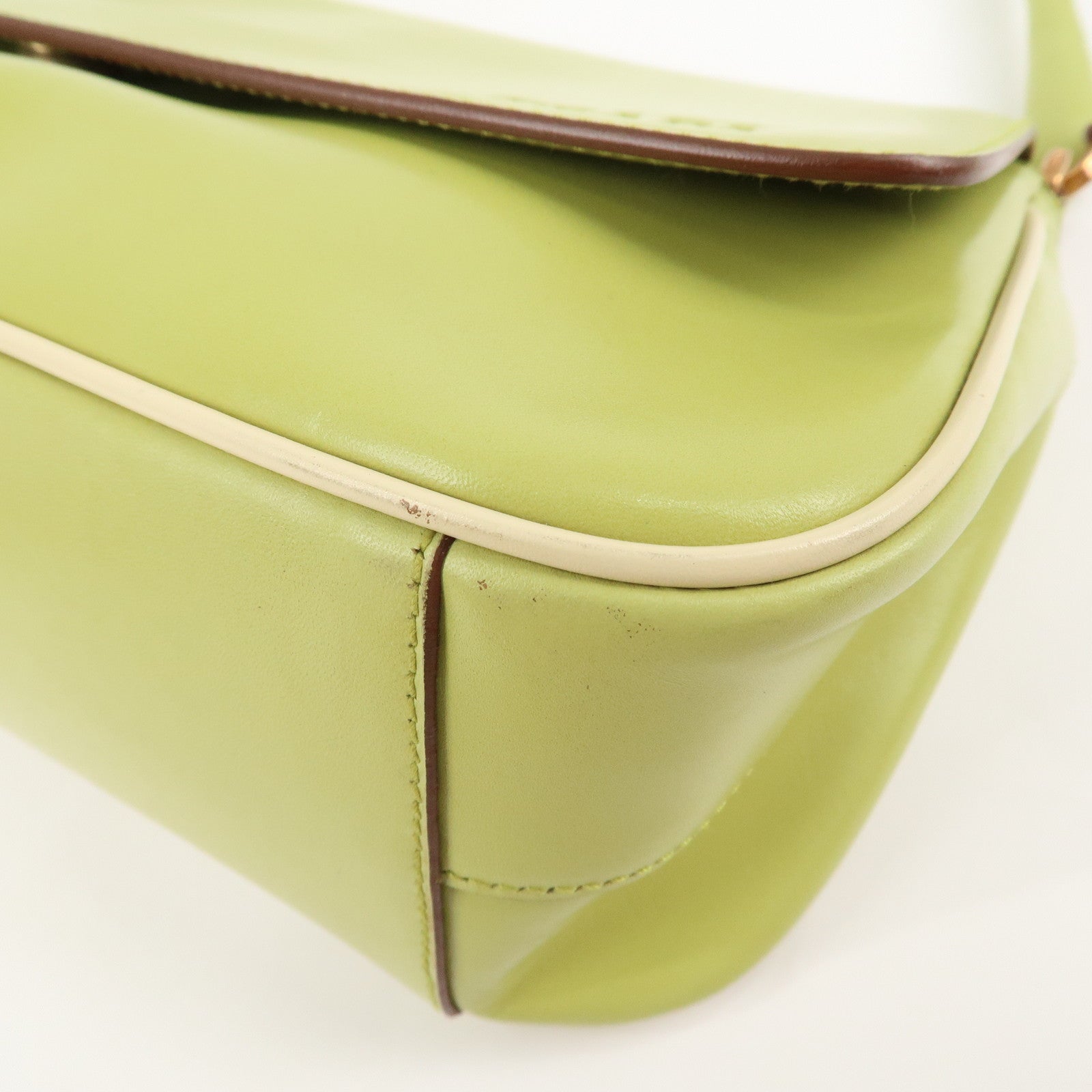 PRADA Leather Shoulder Bag Hand Bag Light Green B10689 Used