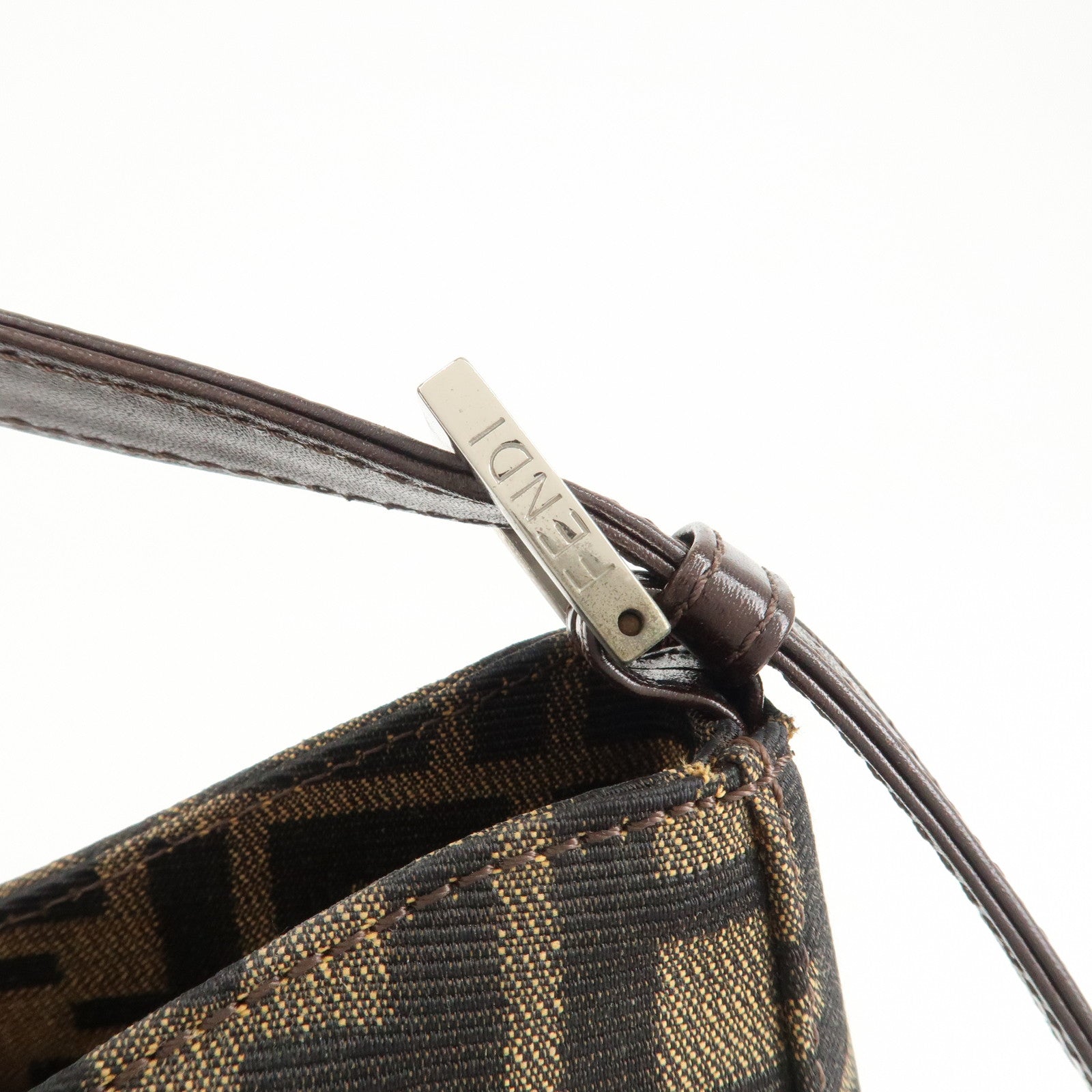 FENDI Zucca Canvas Leather Shoulder Bag Brown Black 9161150001 Used