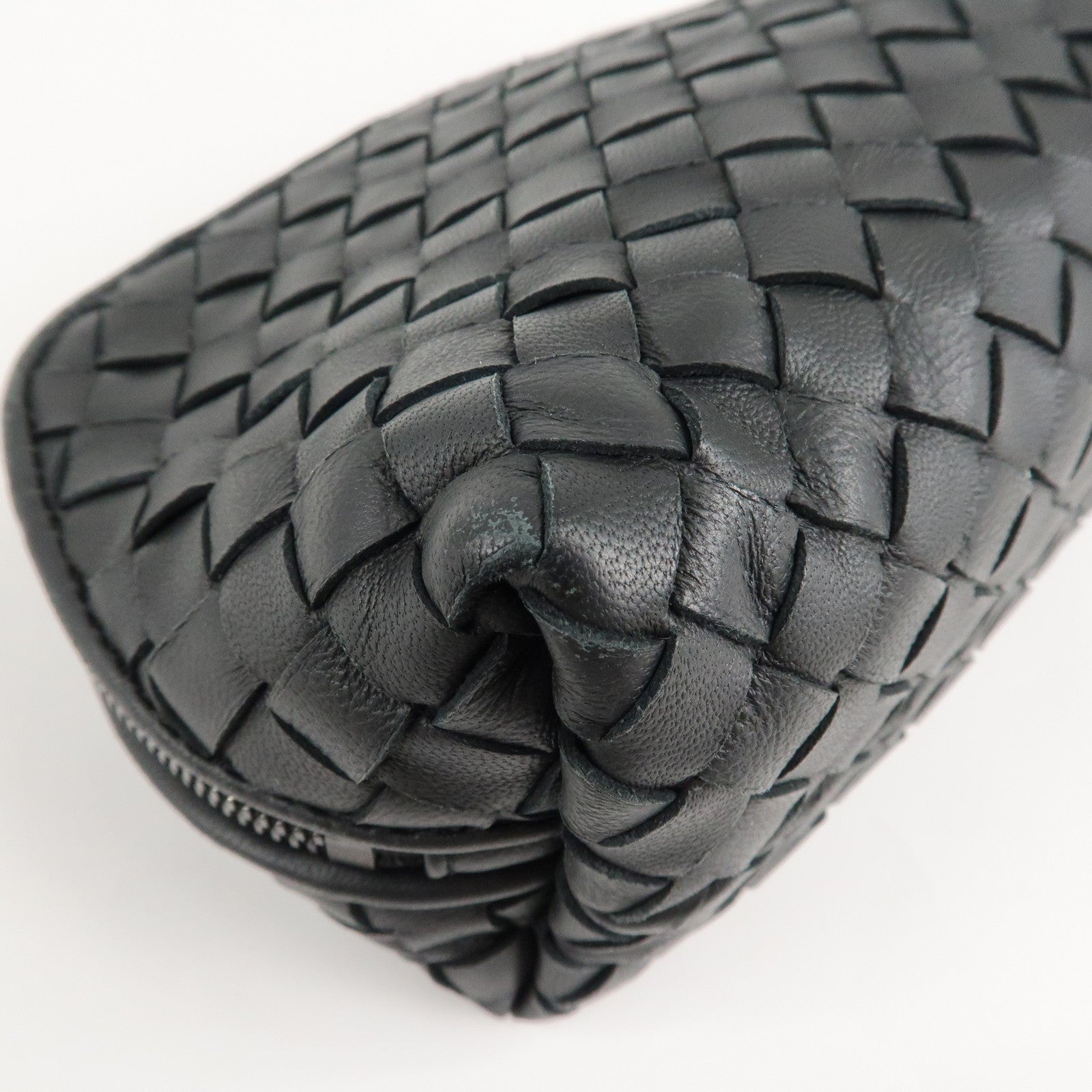 BOTTEGA VENETA Intrecciato Leather Pouch Cosmetic Pouch Black Used