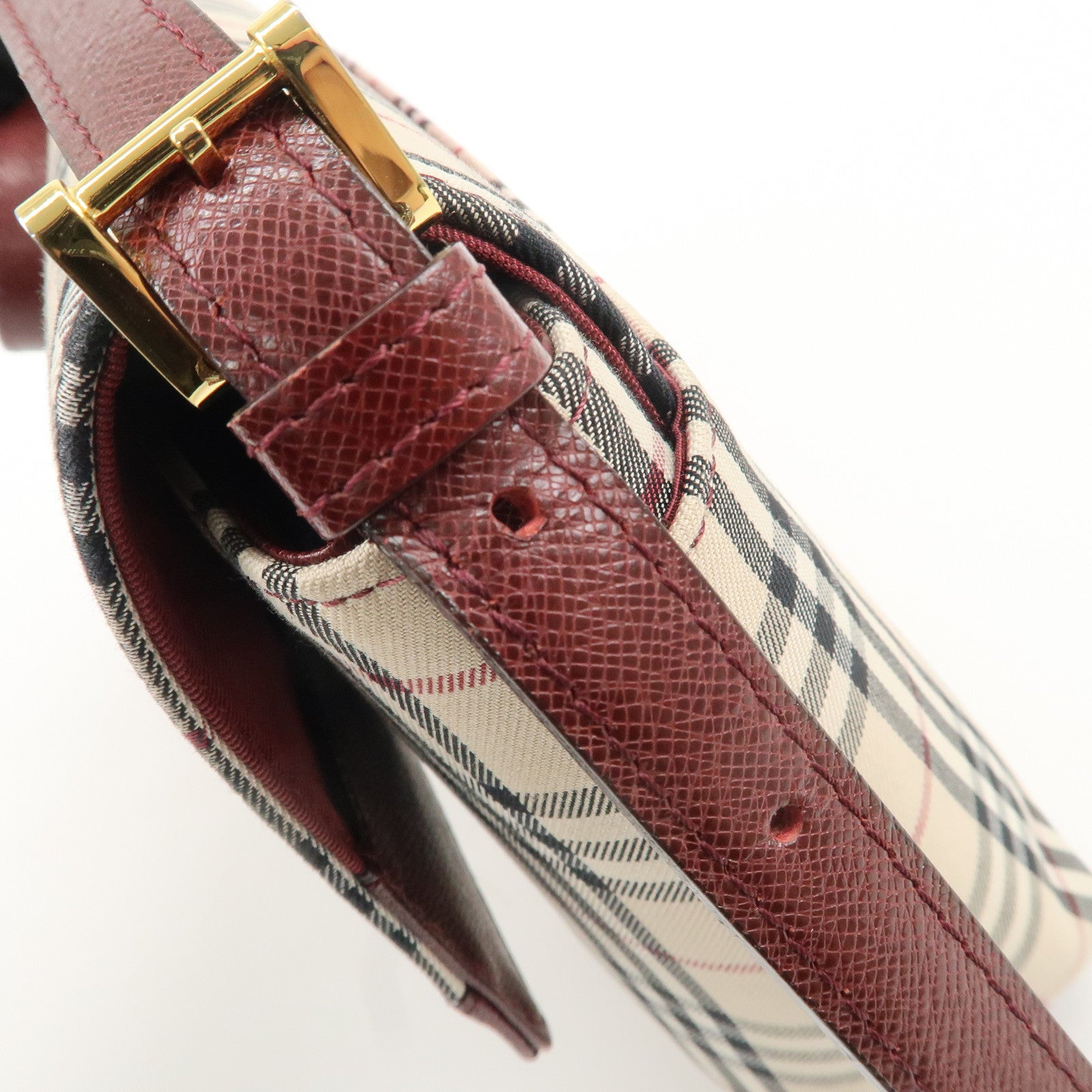 BURBERRY Canvas Leather Nova Plaid Shoulder Bag Hand Bag Bordeaux Used