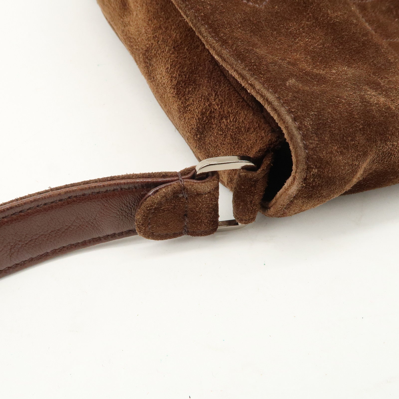 CHANEL Triple COCO Mark Suede Shoulder Bag Brown Silver Used