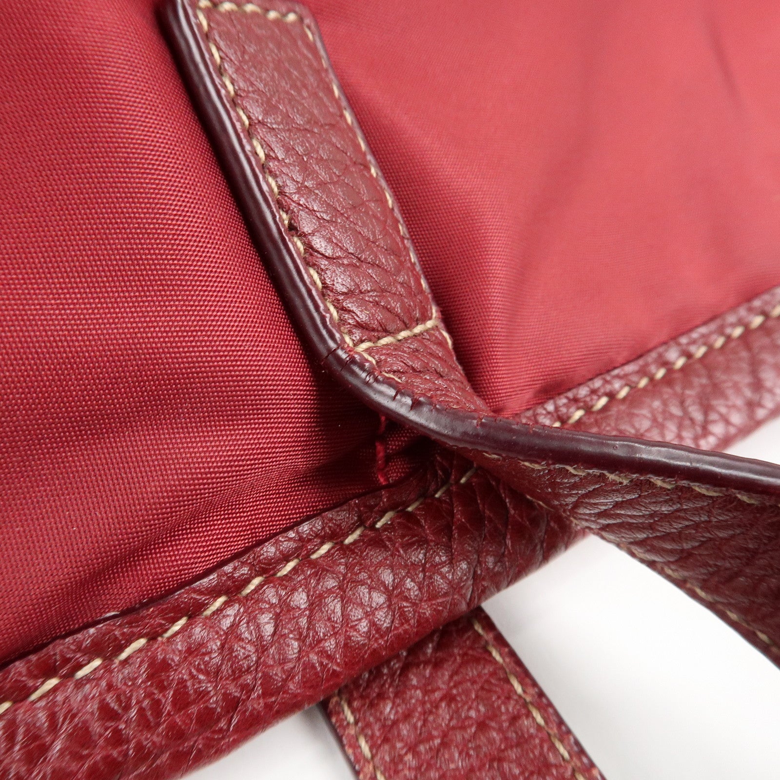 PRADA Logo Nylon Leather Tote Bag Shoulder Bag Dark Red BR4634 Used