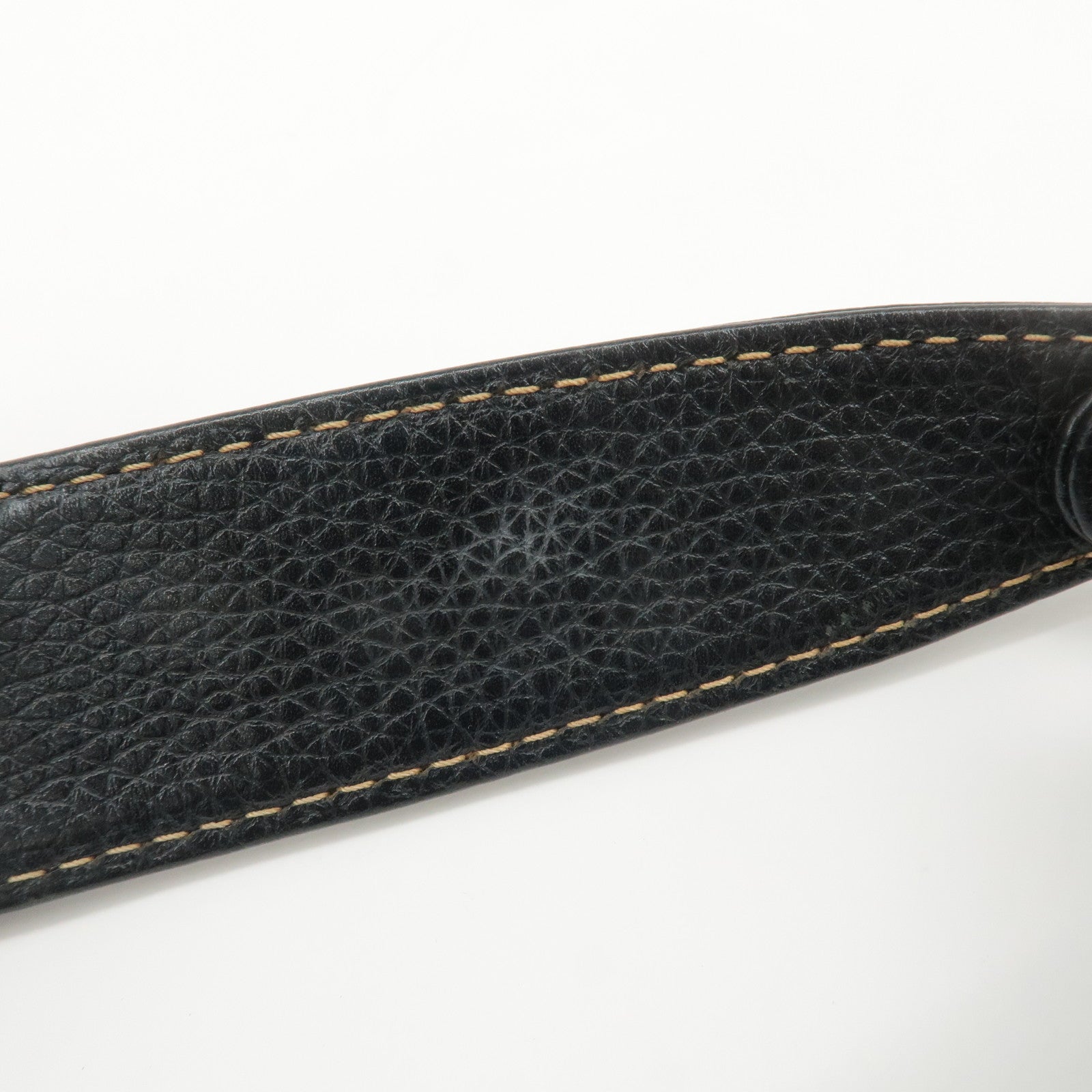 CHANEL Leather Shoulder Bag Black Silver Used