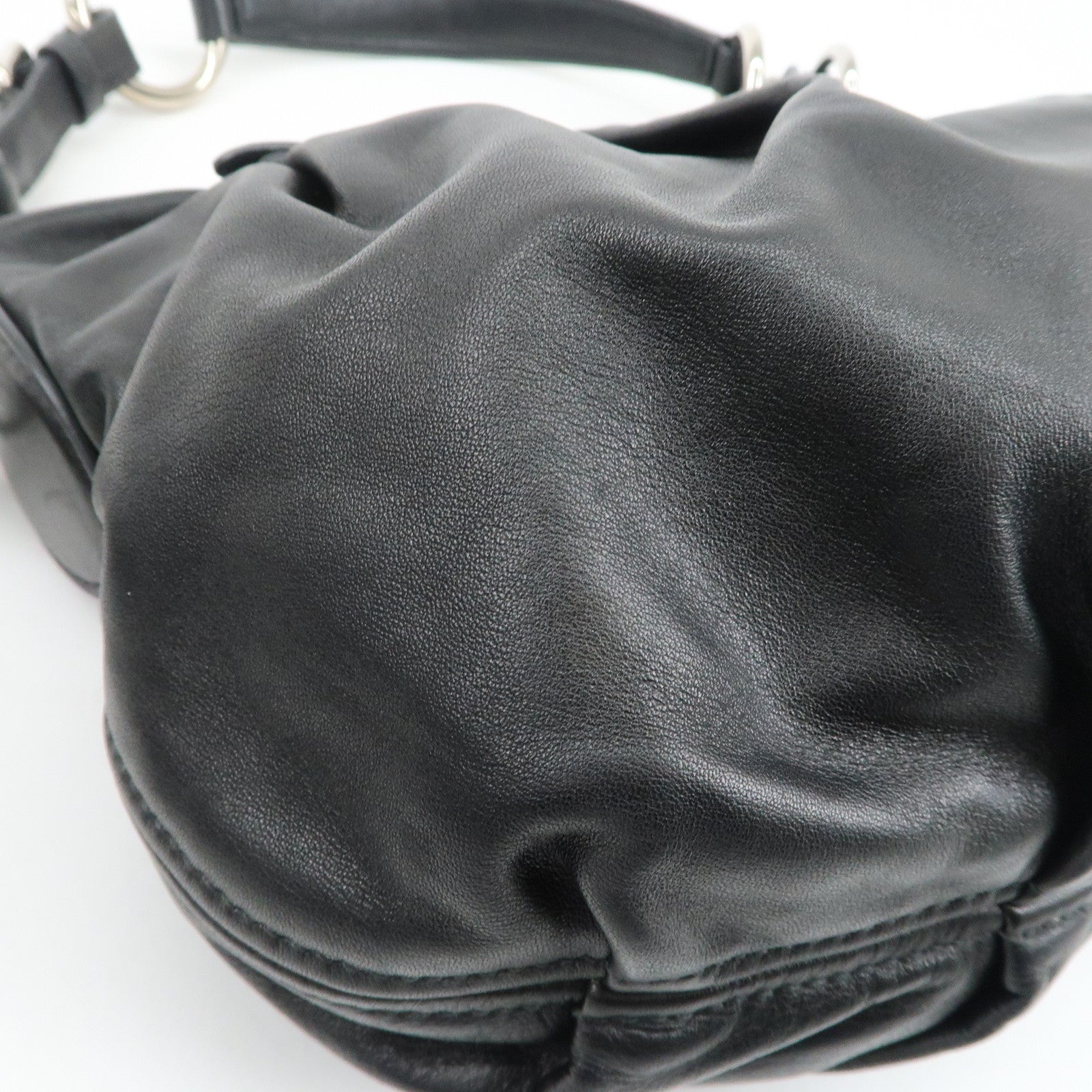 PRADA Soft Calf Leather Shoulder Bag Black BR3795 Used